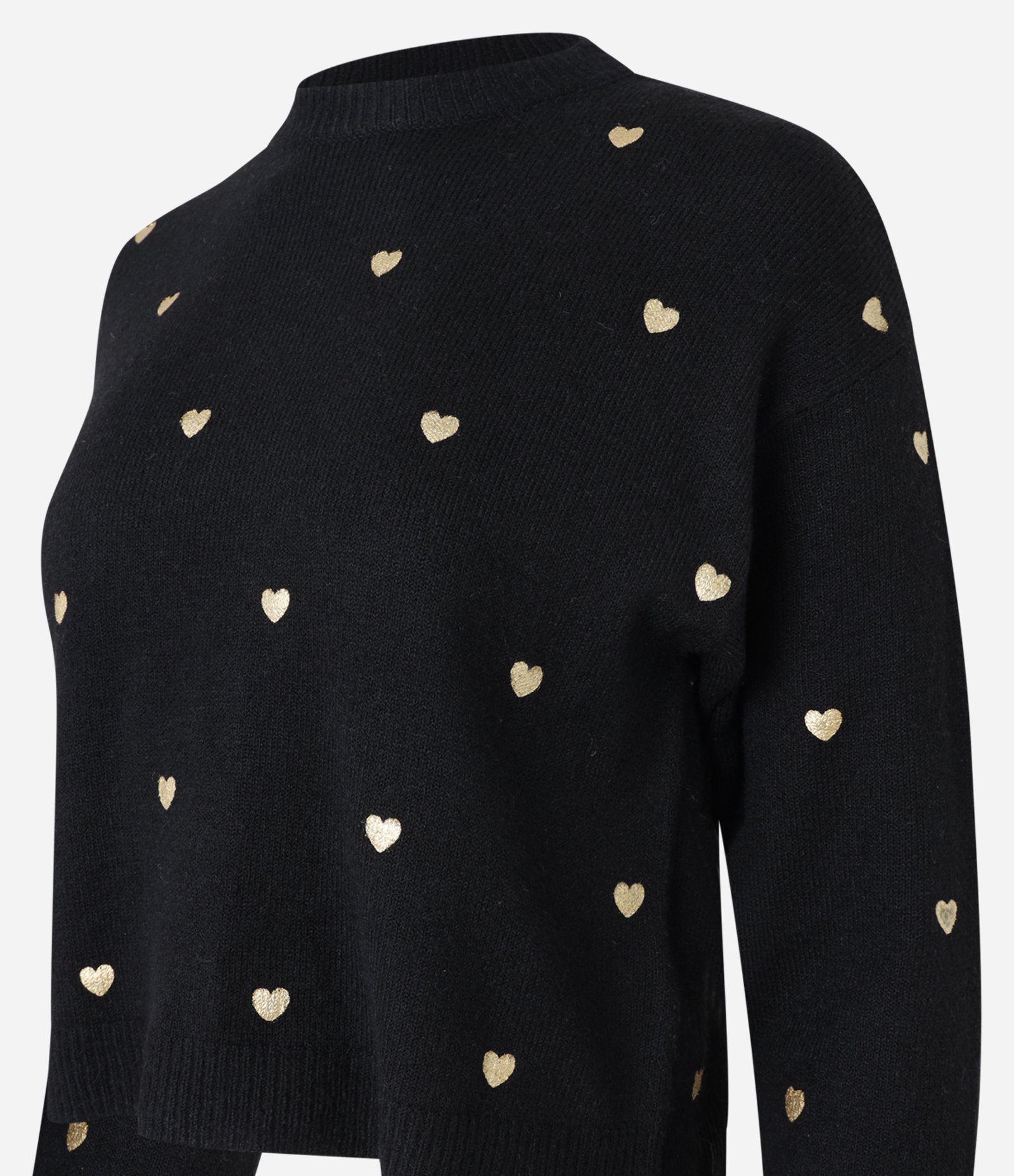 Suéter em Tricô com Cava Deslocada e Estampa Corações Preto 5
