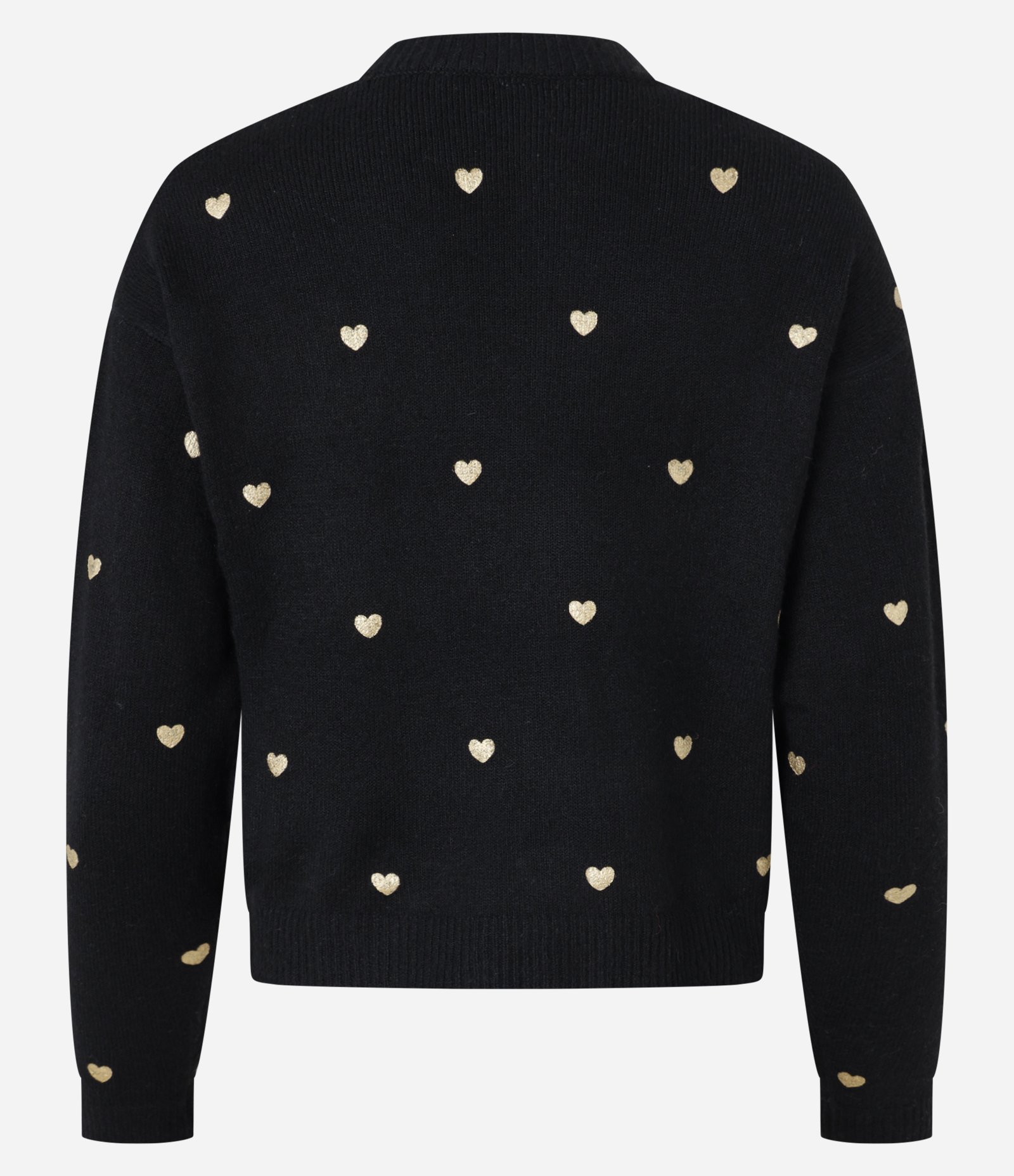 Suéter em Tricô com Cava Deslocada e Estampa Corações Preto 6