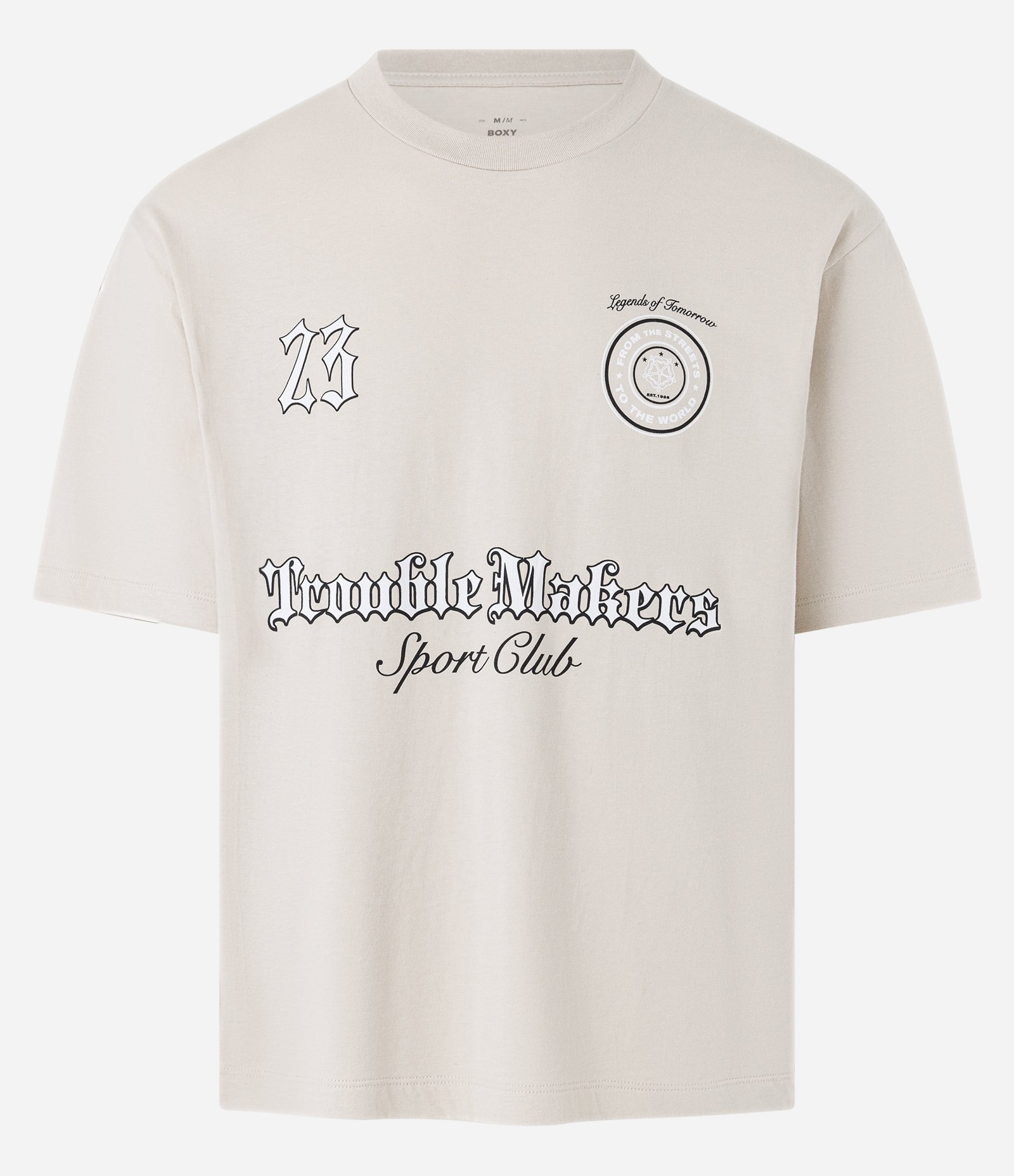 Camiseta Boxy Sportcore com Estampa Trouble Makers Bege 6