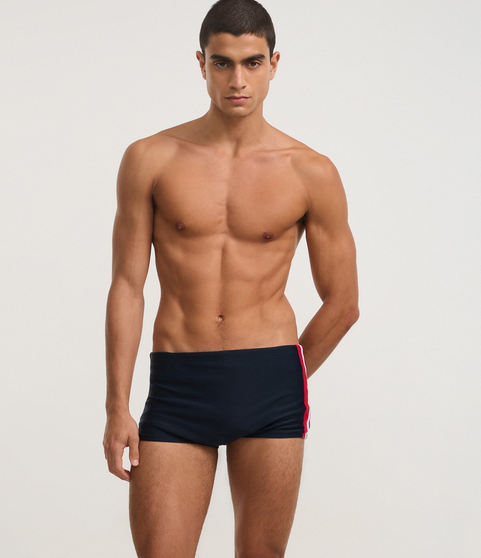 Sunga Boxer em Microfibra com Listras Laterais Azul/Vermelho/Branco 1