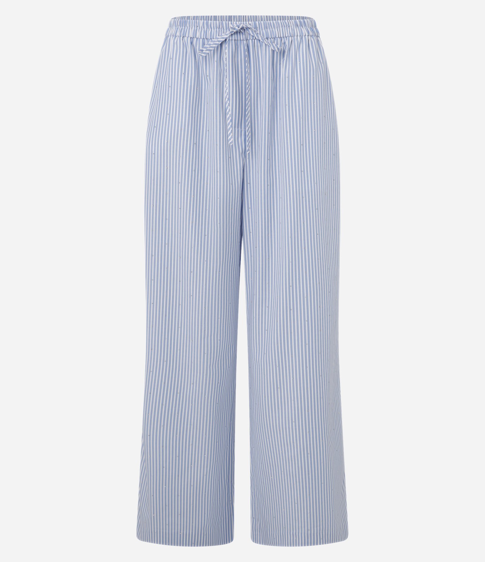Calça Reta em Tricoline Listrado com Strass Azul 5