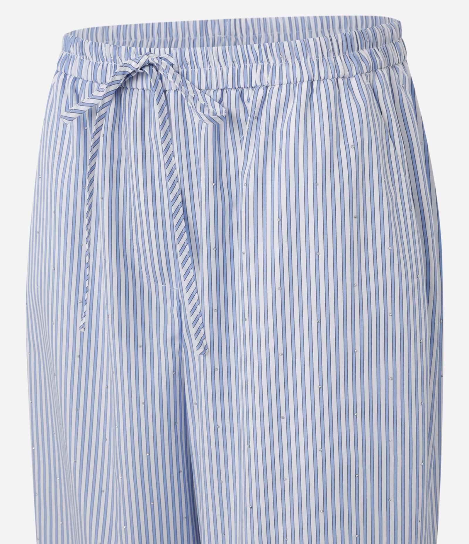 Calça Reta em Tricoline Listrado com Strass Azul 6