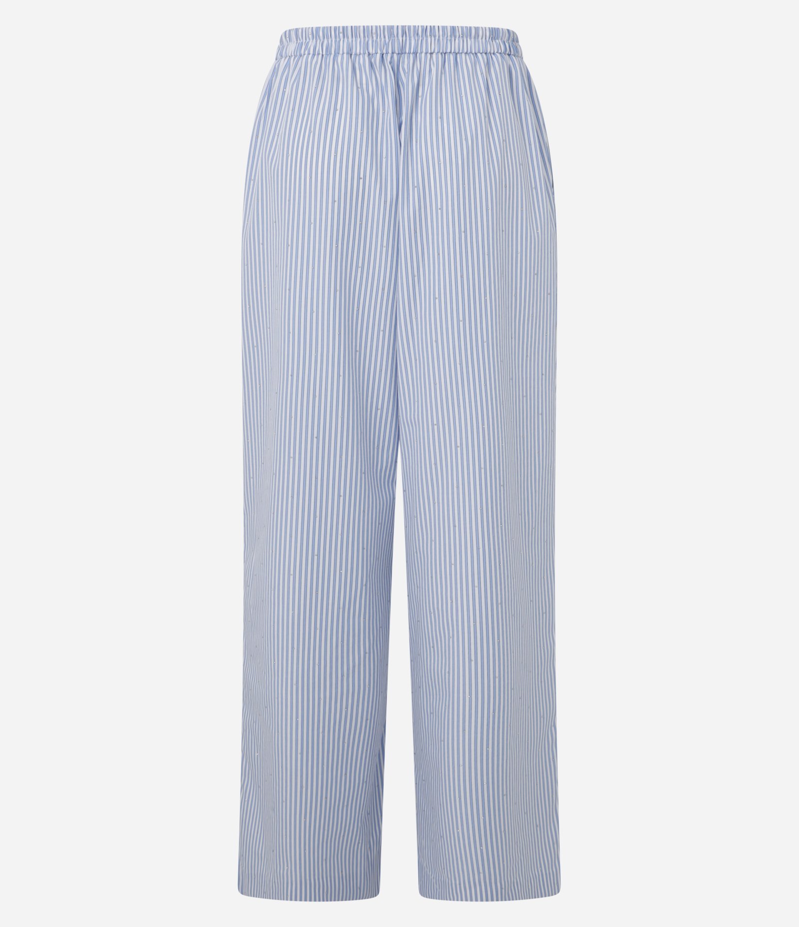 Calça Reta em Tricoline Listrado com Strass Azul 7