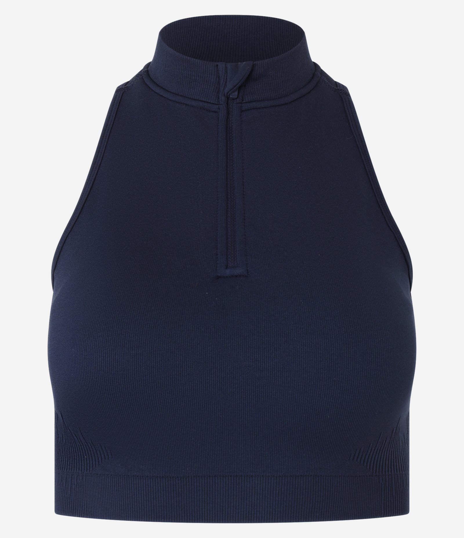 Top Halterneck Esportivo em Poliamida Seamless sem Bojo com Zíper Azul Marinho 5