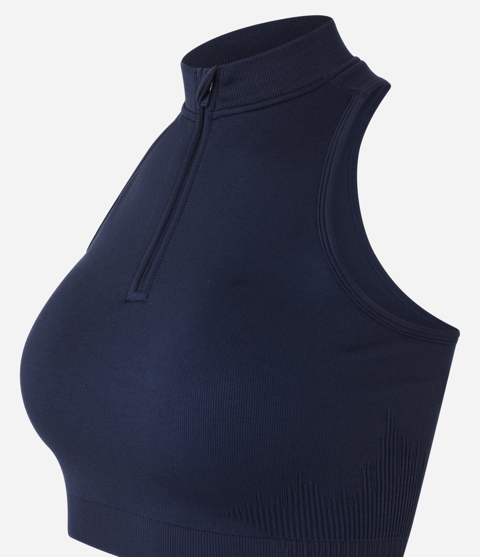 Top Halterneck Esportivo em Poliamida Seamless sem Bojo com Zíper Azul Marinho 6