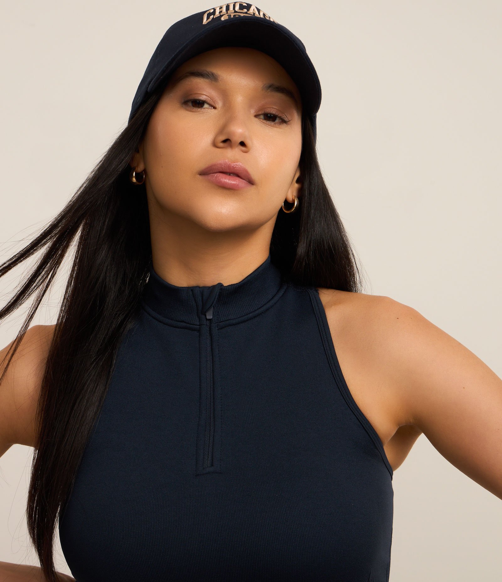 Top Halterneck Esportivo em Poliamida Seamless sem Bojo com Zíper Azul Marinho 2