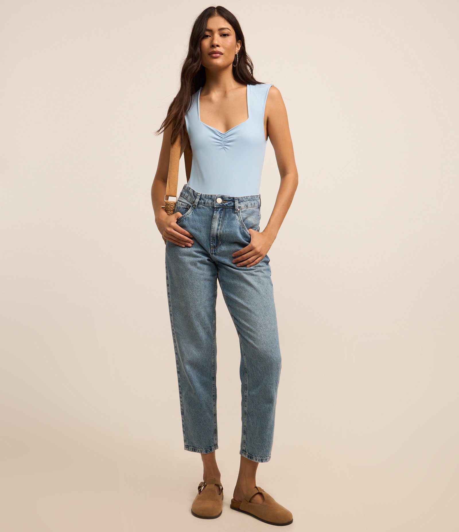 Body em Microfibra com Decote Coração Franzidinho Azul 2