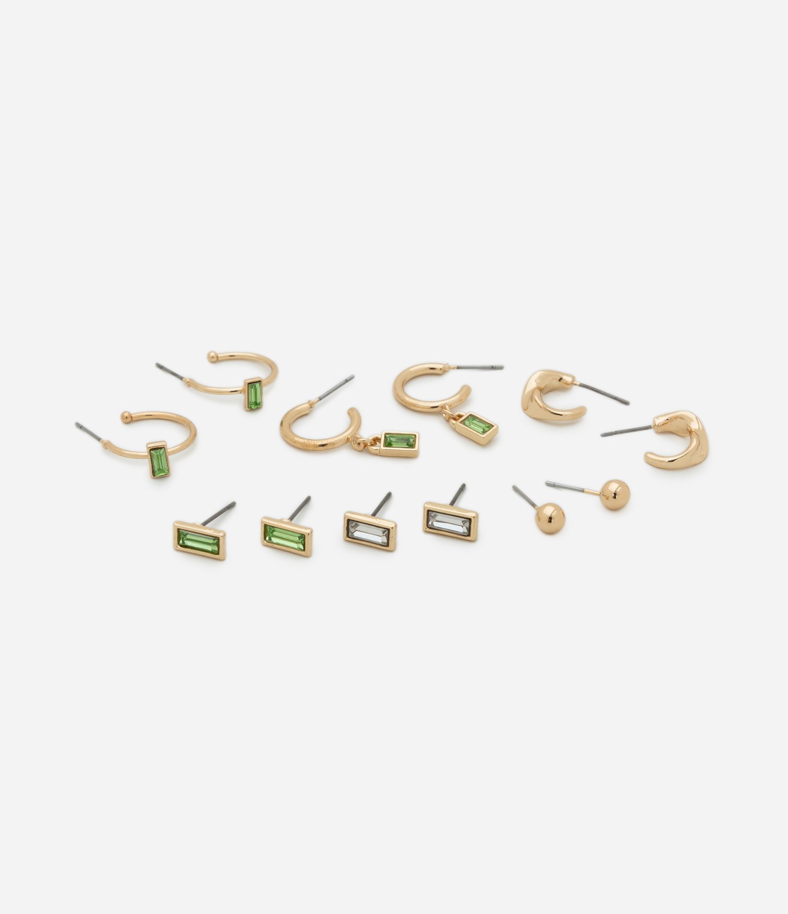 Kit 06 Brincos Argolas em Metal com Strass e Lisos Dourado 2