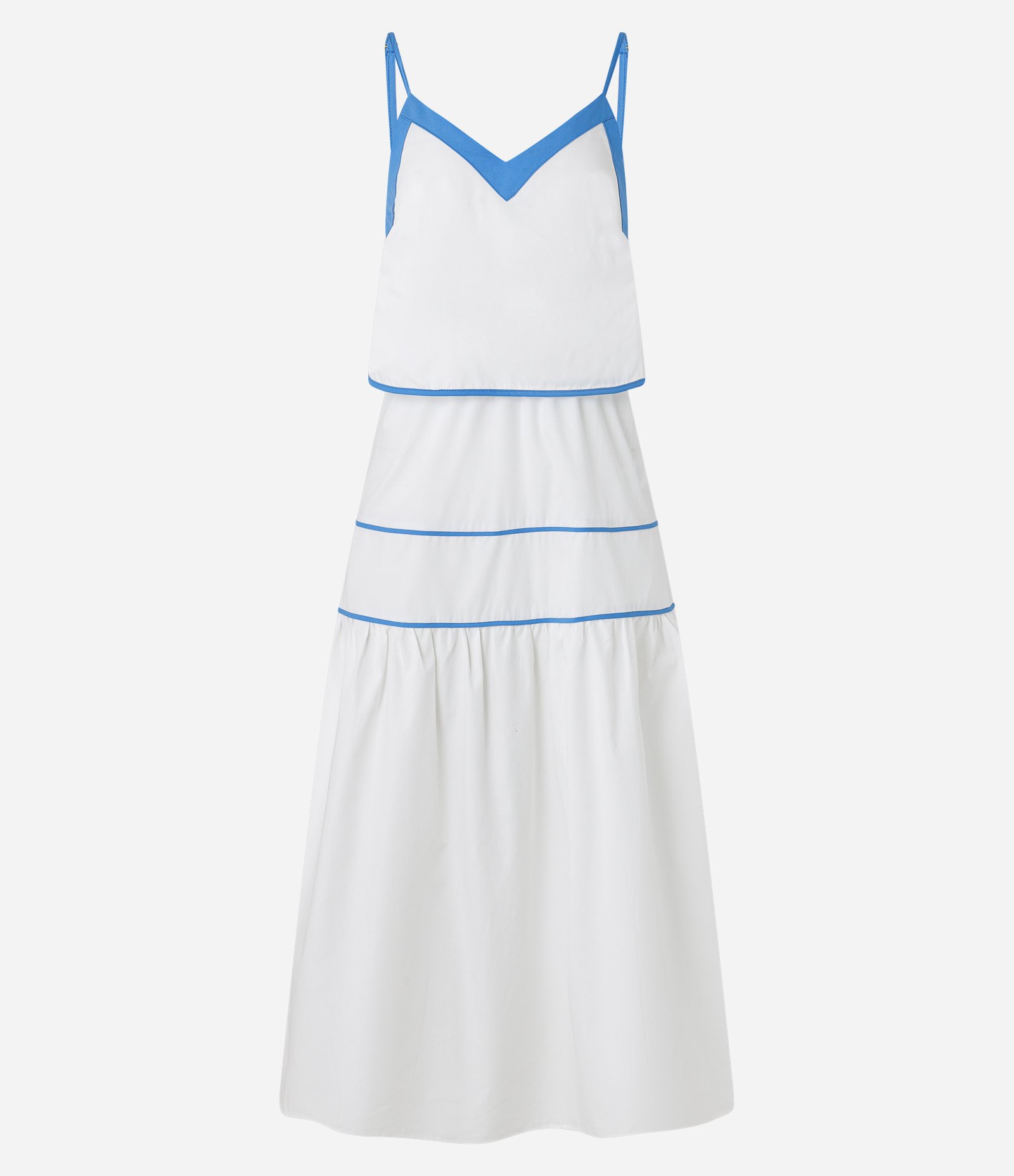 Vestido Midi em Tricoline com Viés Contrastante Branco/Azul 5