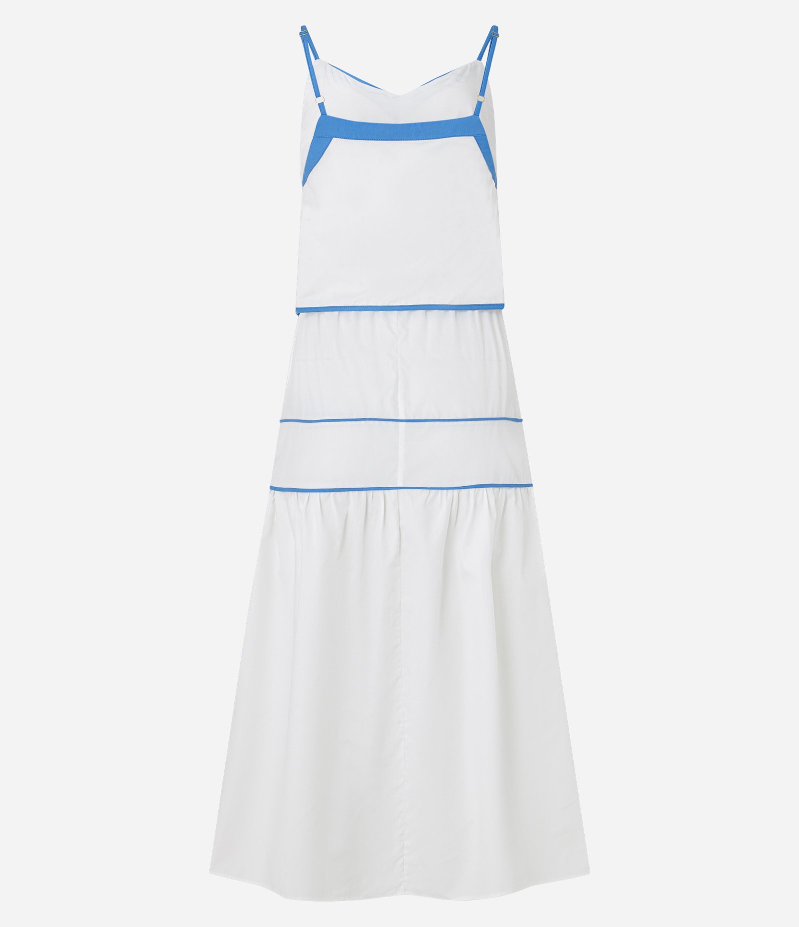 Vestido Midi em Tricoline com Viés Contrastante Branco/Azul 6