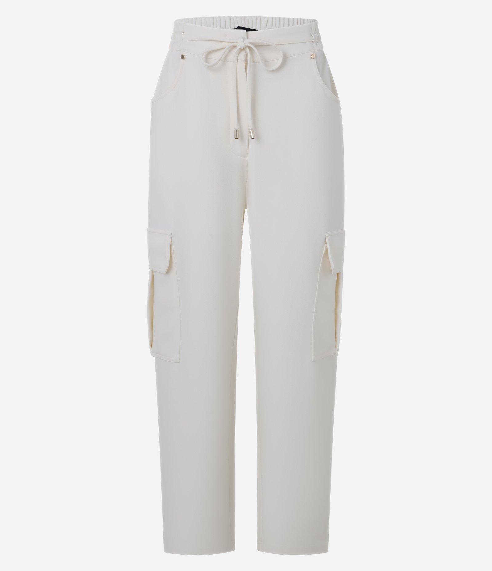 Calça Cenoura Cintura Alta em Crepe com Bolsos Cargos Off White 5