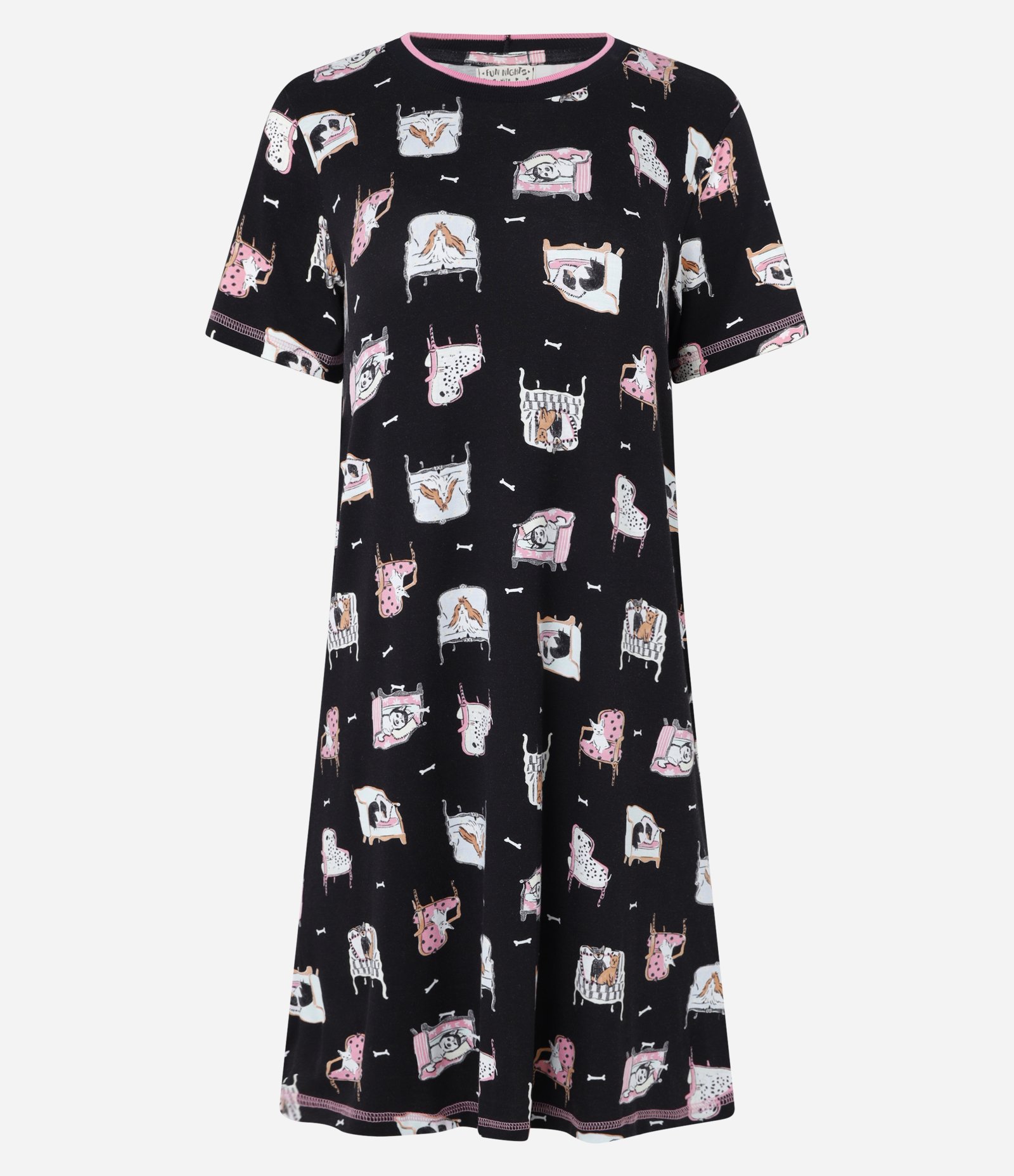 Camisola Curta em Viscose com Estampa de Pets no Sofá Preto 3