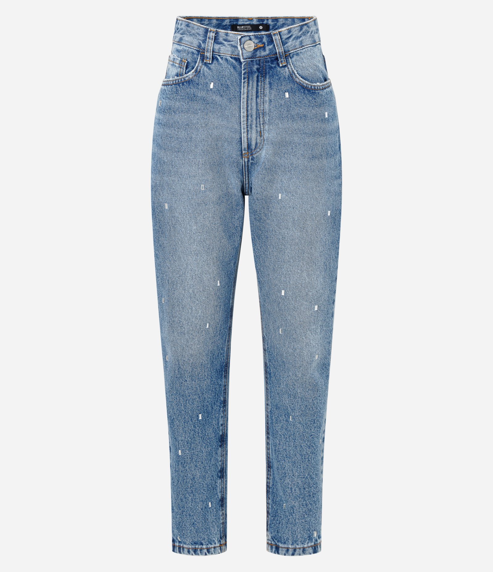 Calça Mom em Jeans com Aplicação de Brilhos Azul 5