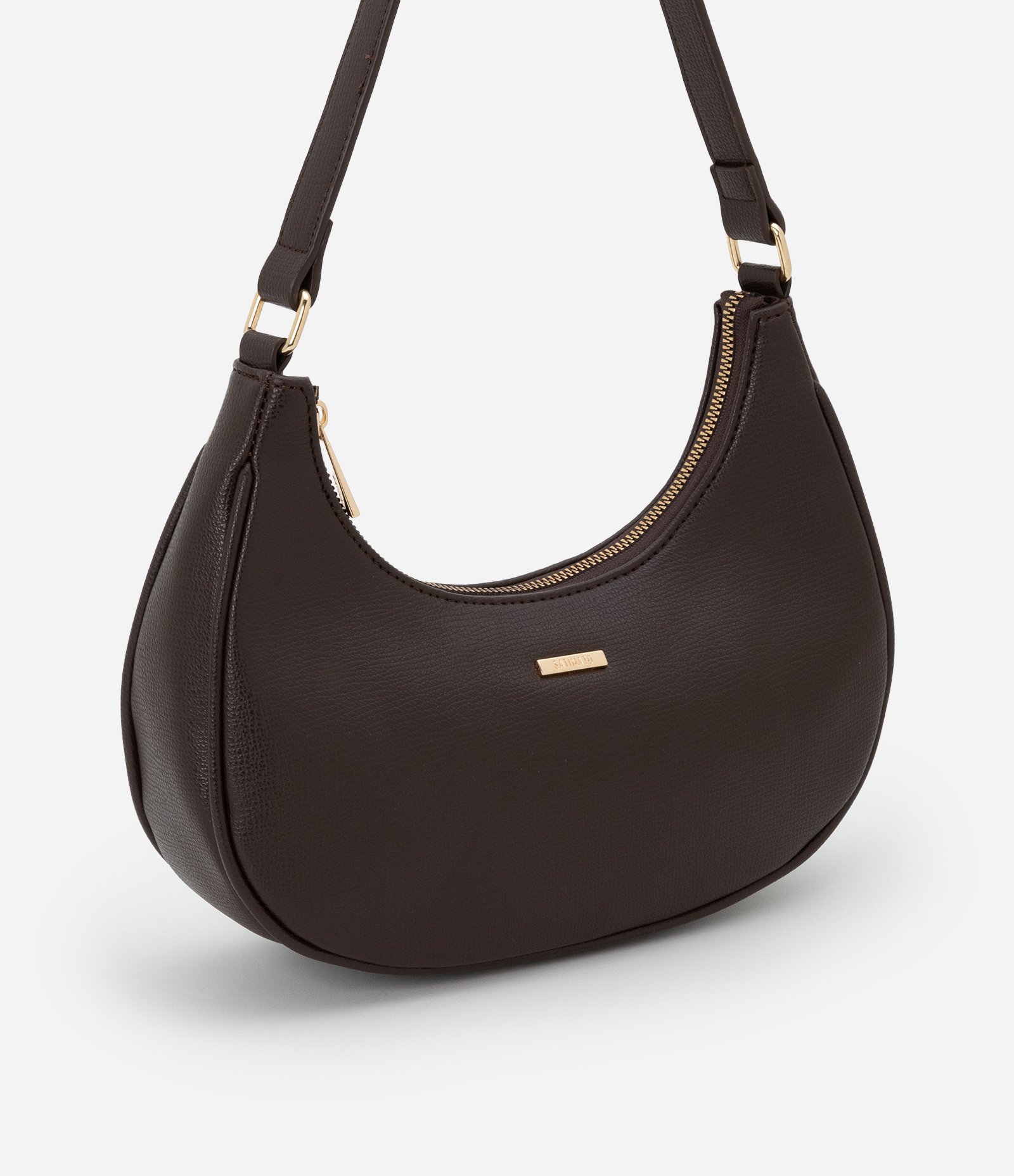 Bolsa Baguete Pequena e Estruturada com Alça de Mão Marrom Escuro 2