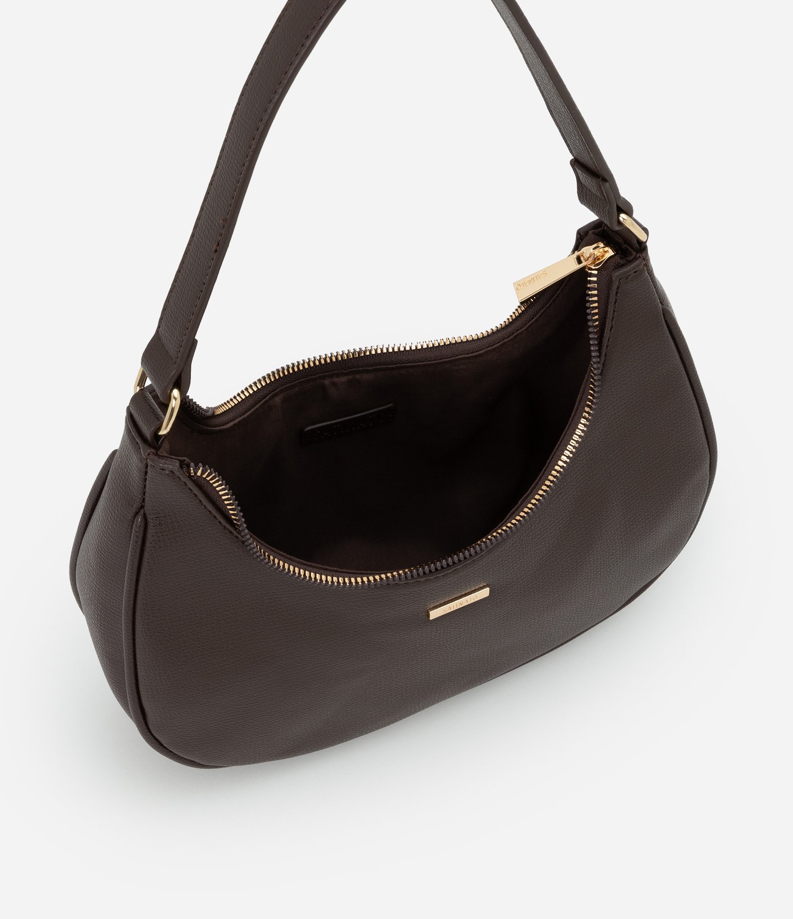 Bolsa Baguete Pequena e Estruturada com Alça de Mão Marrom Escuro 7