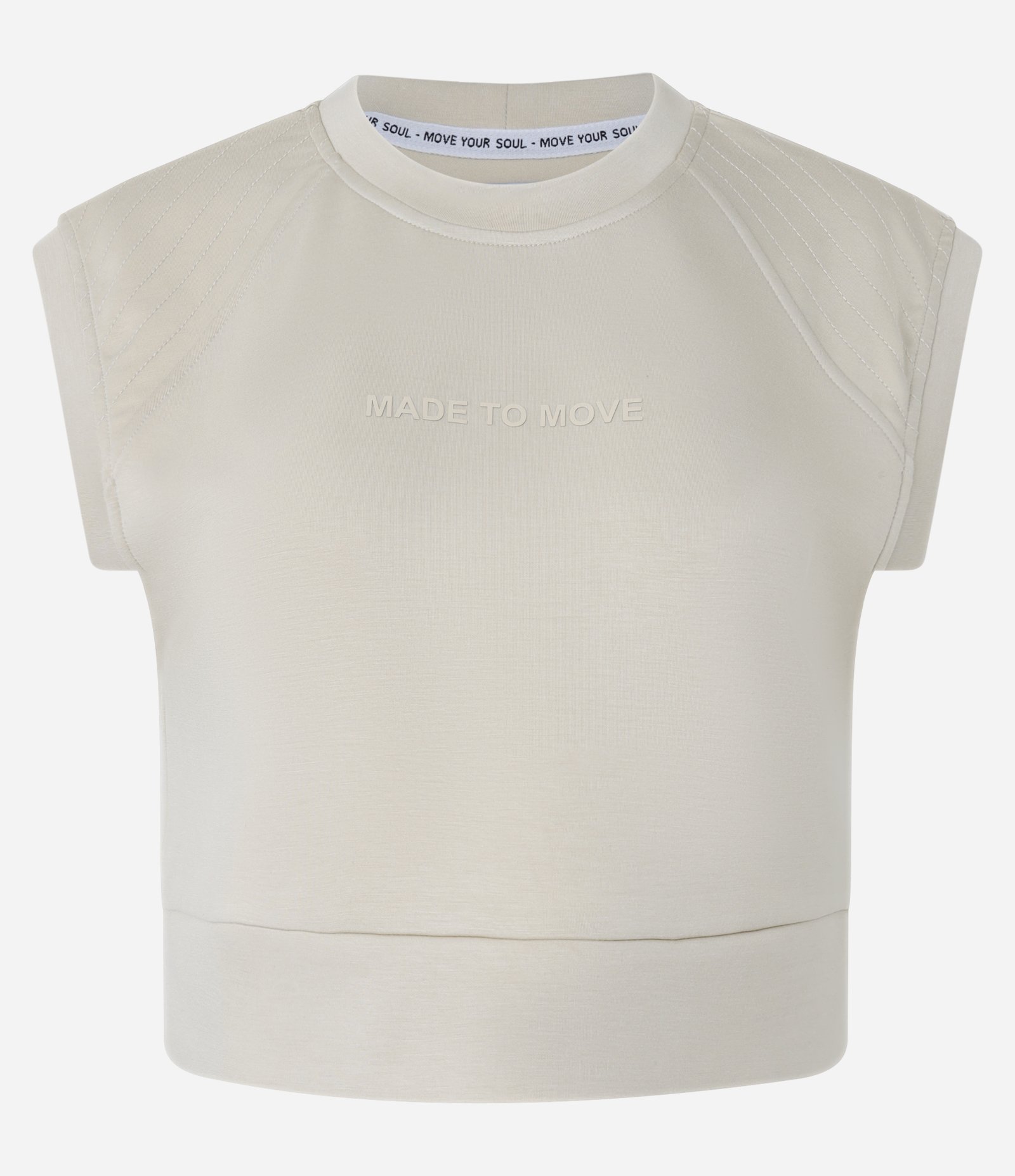 Camiseta Esportiva em Modal com Estampa Move e Pespontos Bege 4