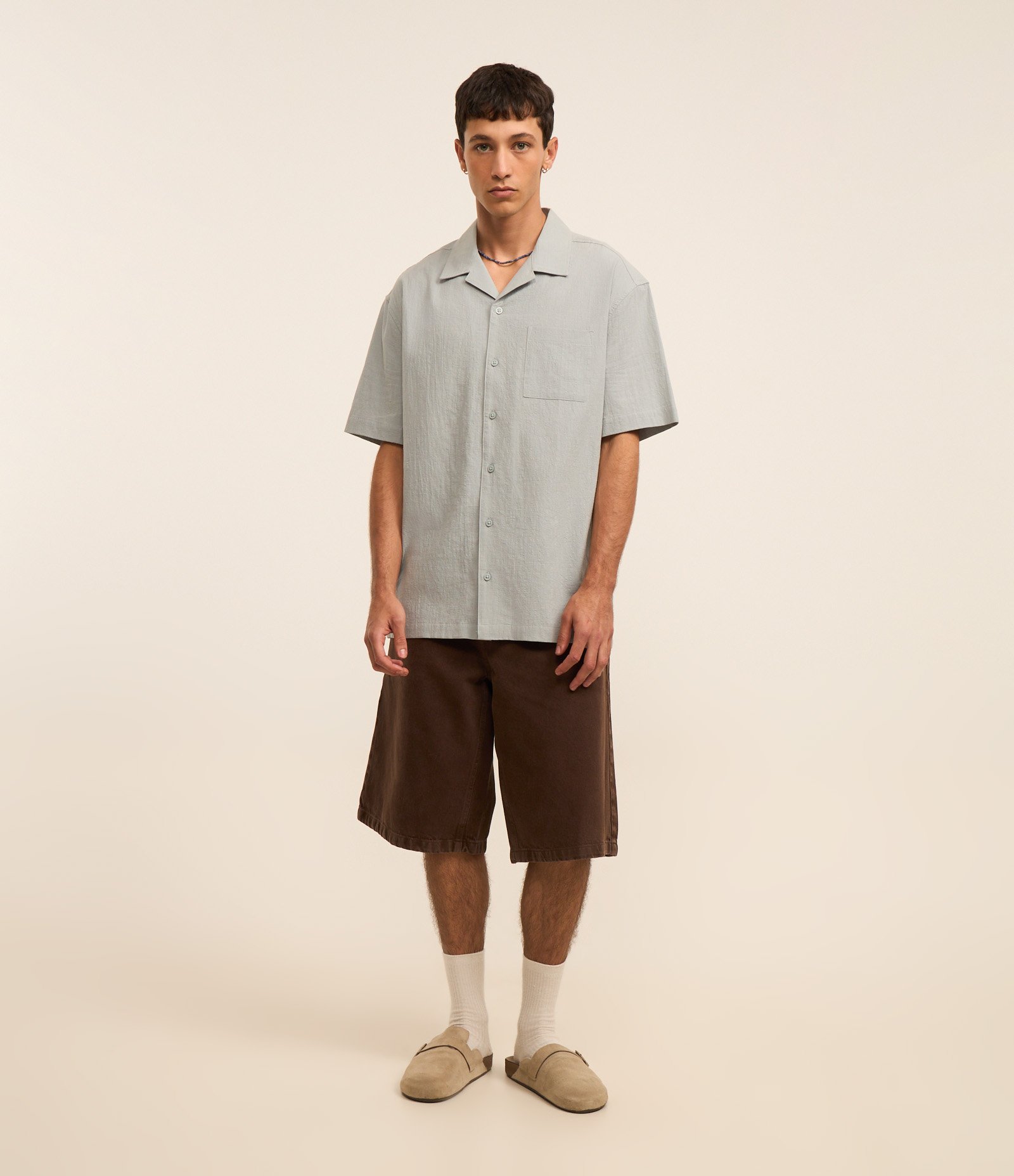 Camisa Relaxed em Tricoline com Textura Bowling Cinza 2