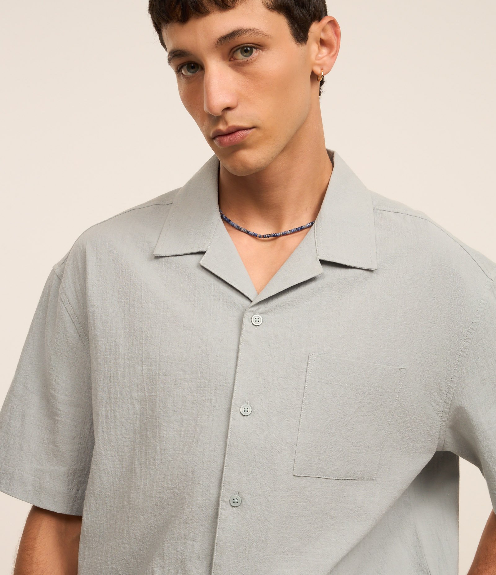 Camisa Relaxed em Tricoline com Textura Bowling Cinza 4