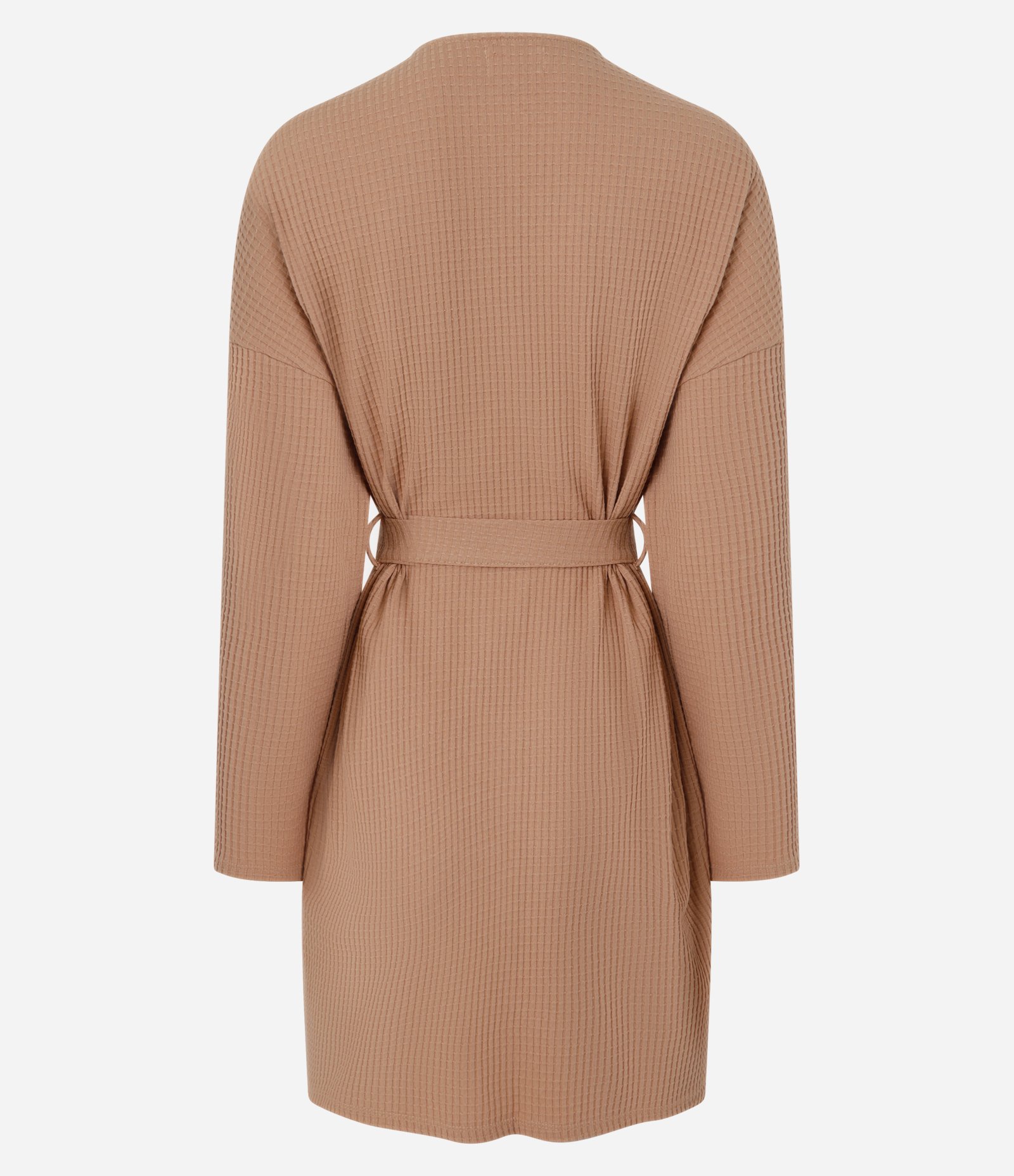 Robe Manga Longa com Amarração na Cintura e Textura Marrom 6