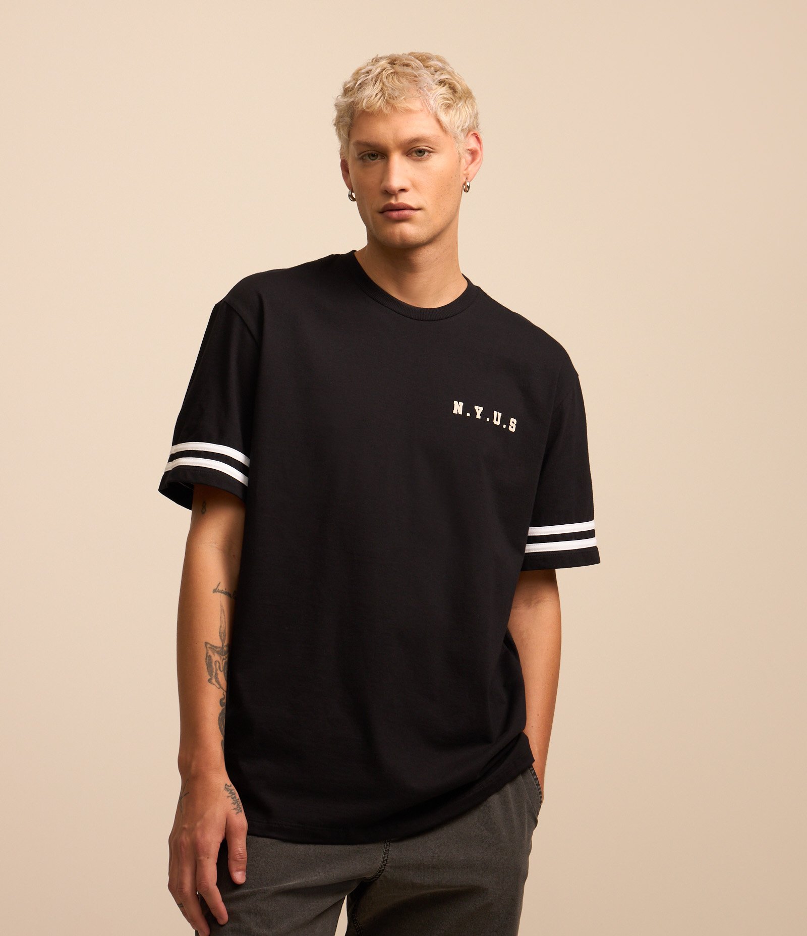 Camiseta Relaxed em Algodão com Listras e Estampa NYUS 93 2