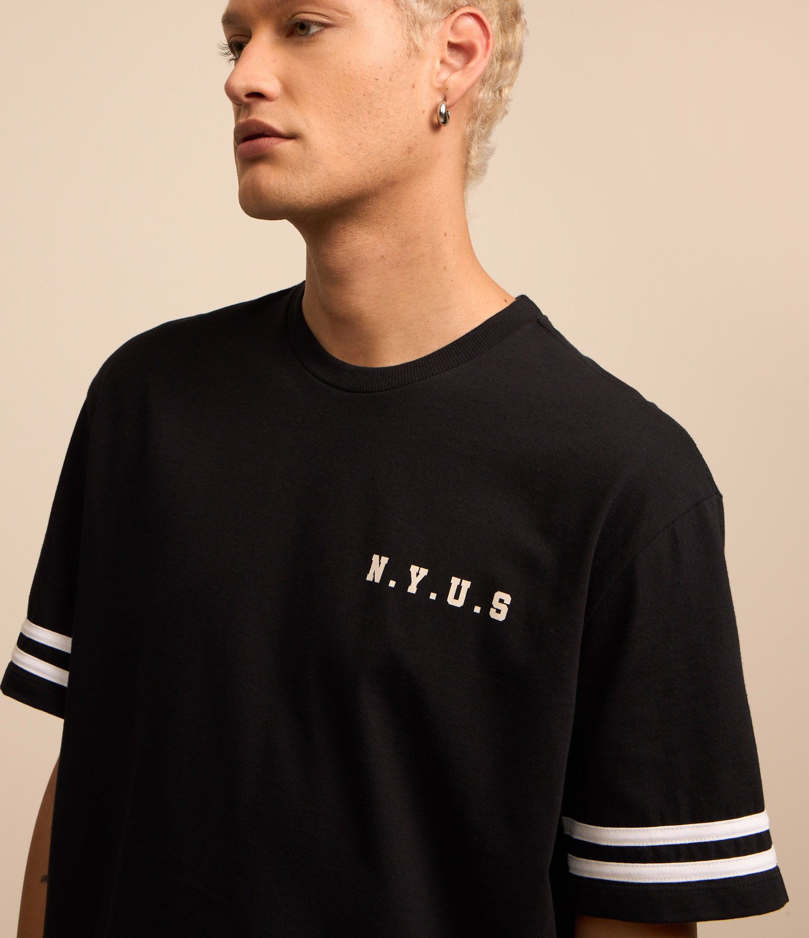 Camiseta Relaxed em Algodão com Listras e Estampa NYUS 93 3