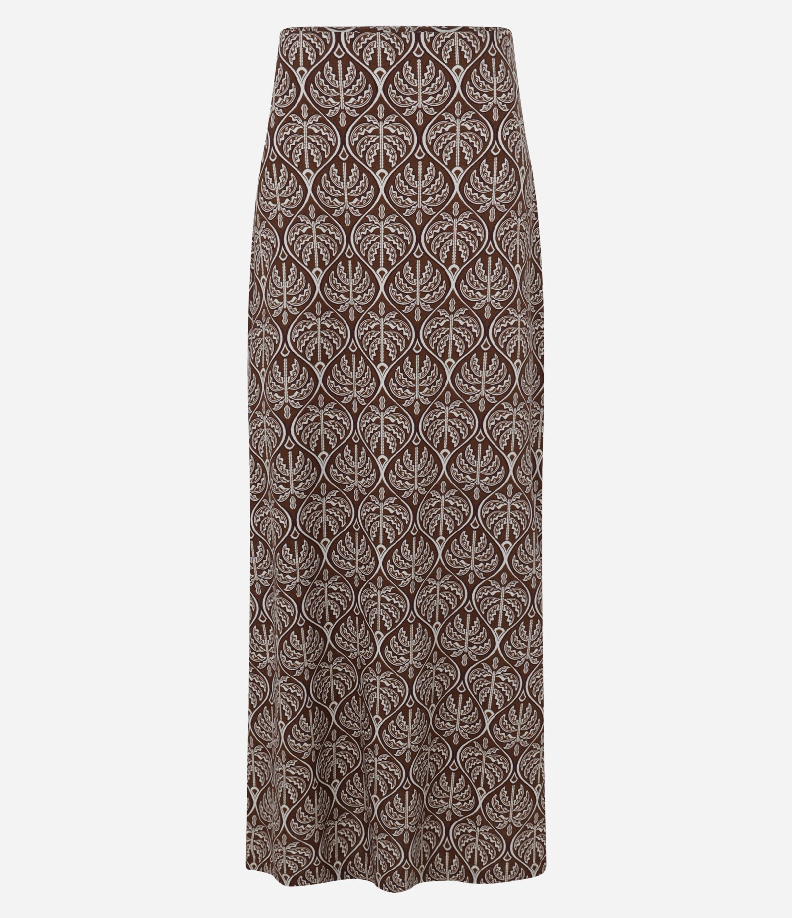 Saia New Midi em Viscose e Linho com Estampa Folhagens Marrom 1