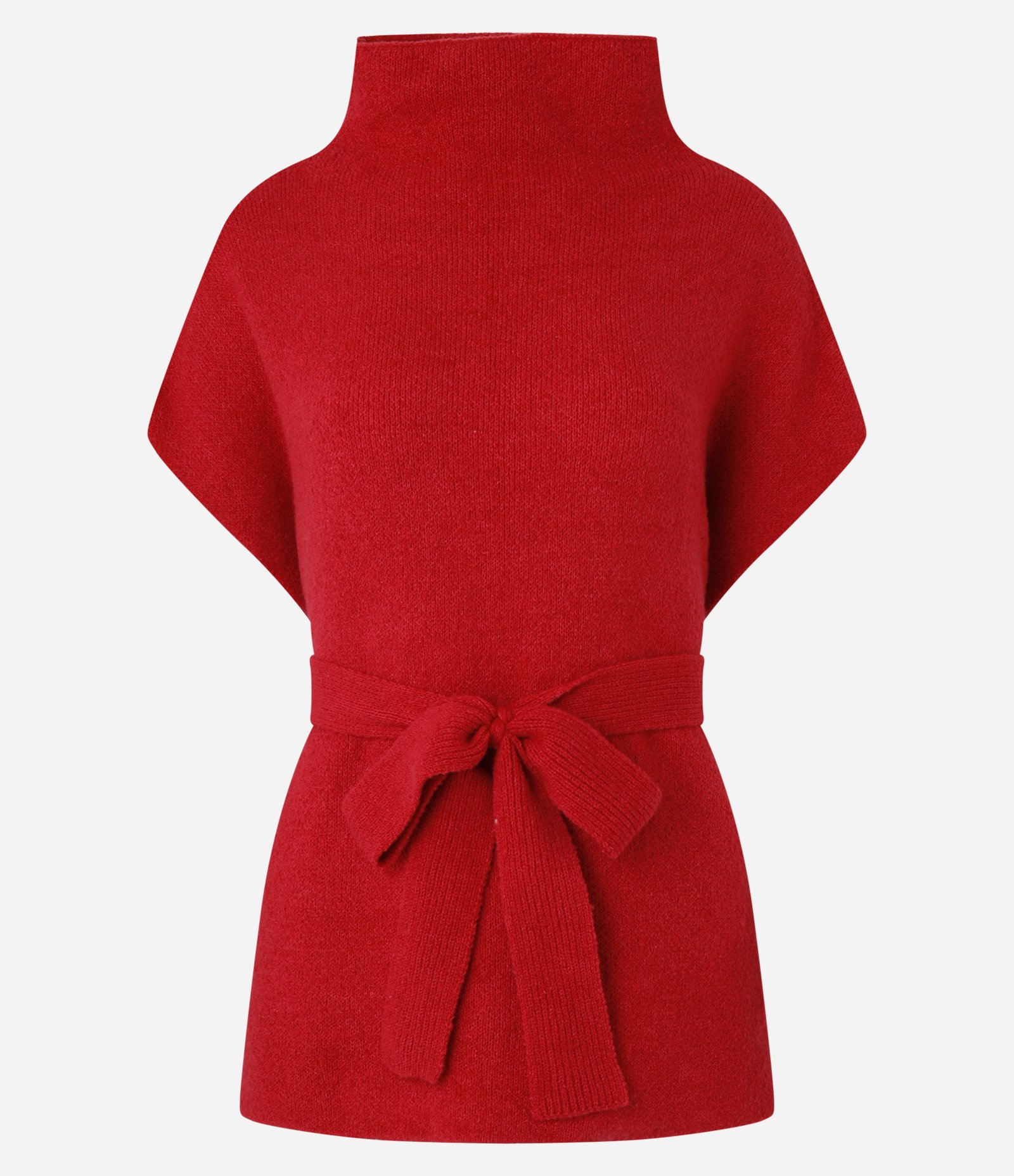 Poncho em Tricô com Gola Alta e Cinto Amarração Vermelho 1