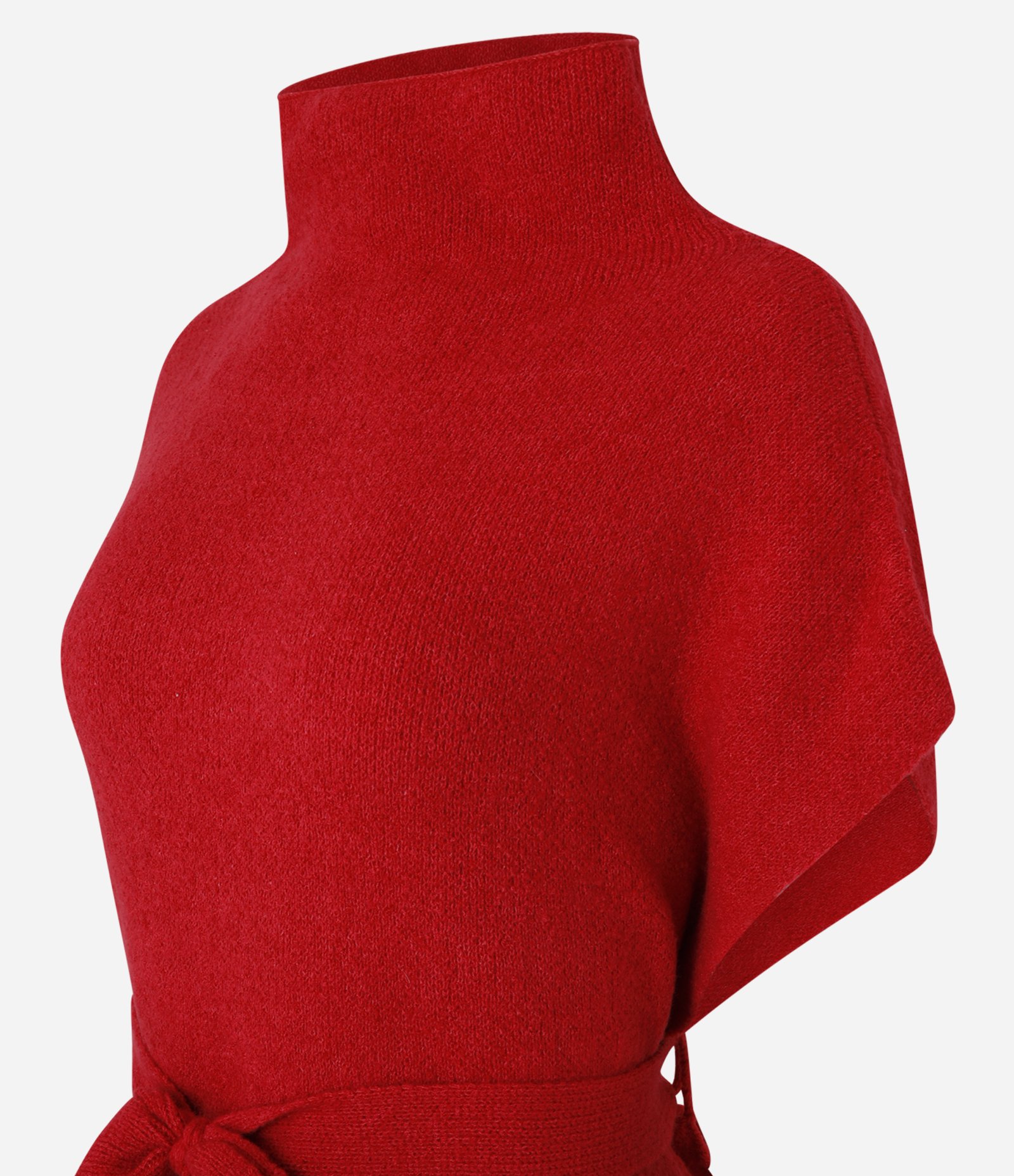 Poncho em Tricô com Gola Alta e Cinto Amarração Vermelho 2