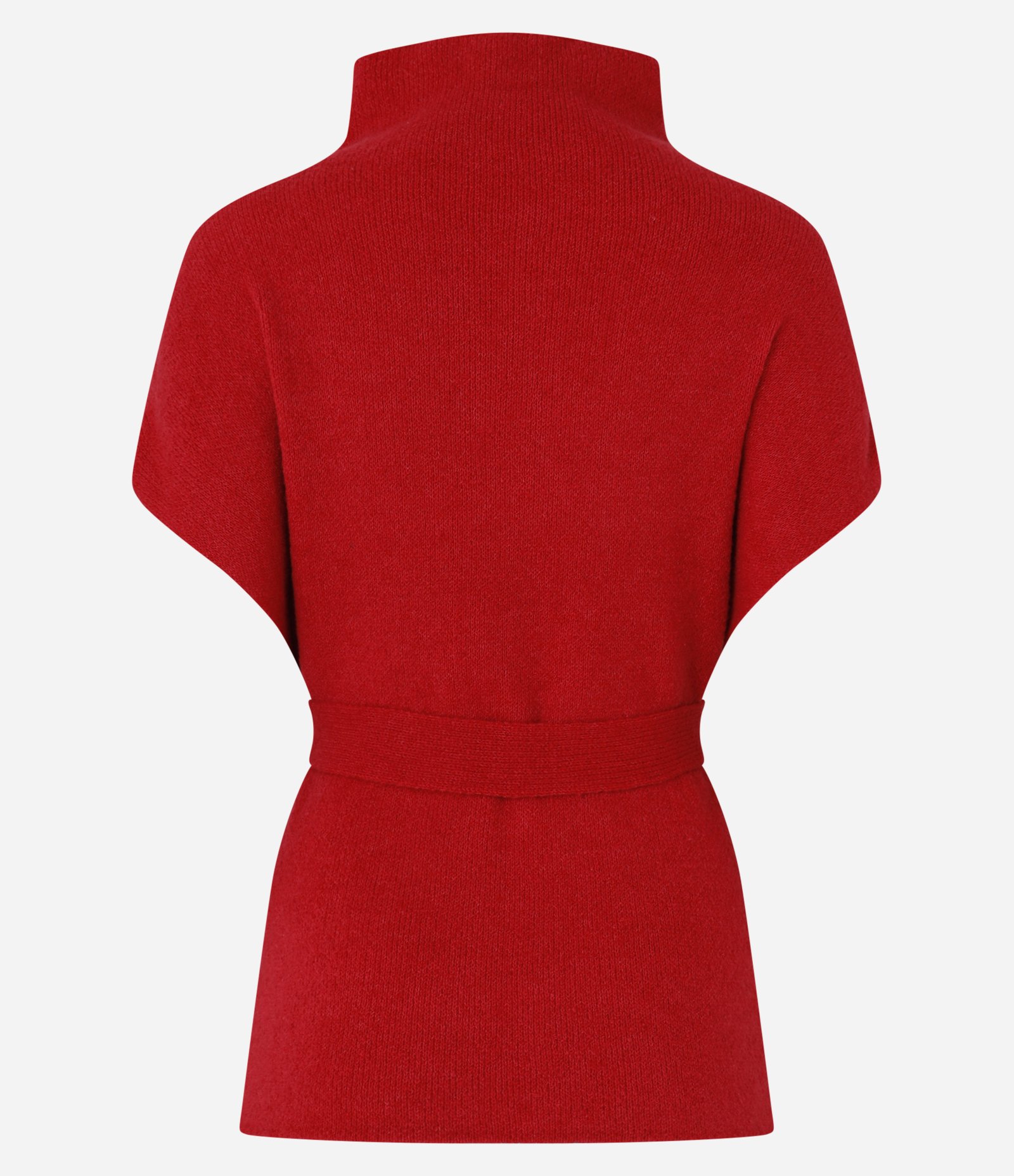 Poncho em Tricô com Gola Alta e Cinto Amarração Vermelho 3