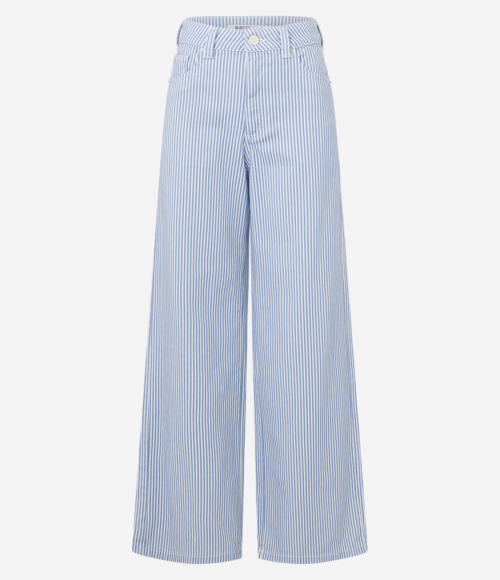 Calça Wide Leg Cintura Alta em Sarja com Listras Azul 5