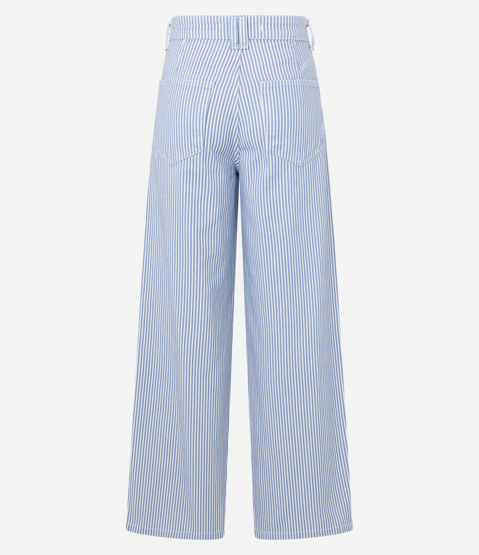 Calça Wide Leg Cintura Alta em Sarja com Listras Azul 6