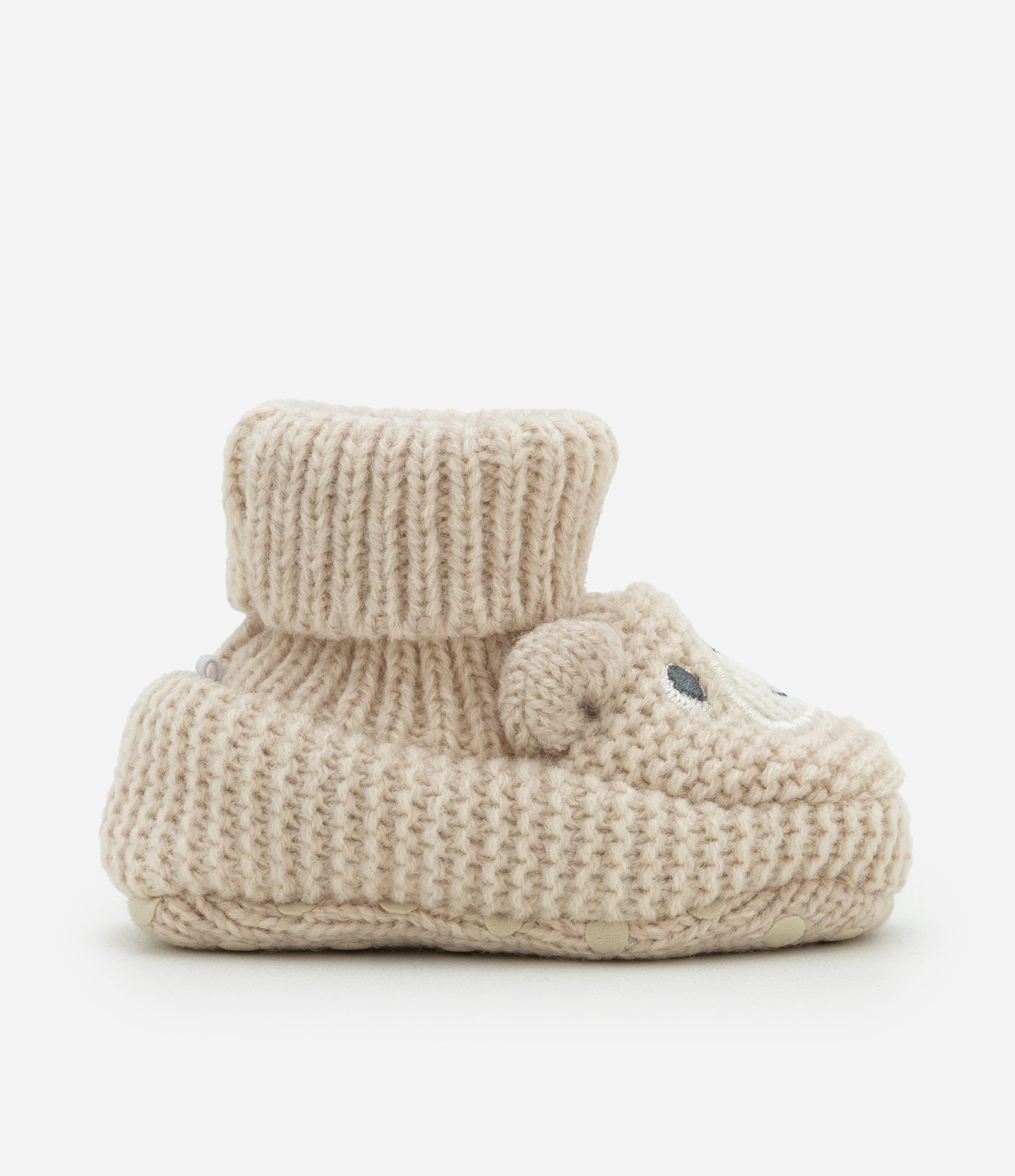 Sapato Infantil em Tricô com Bordado Carinha de Urso - Tam 0 a 12 meses Bege 3