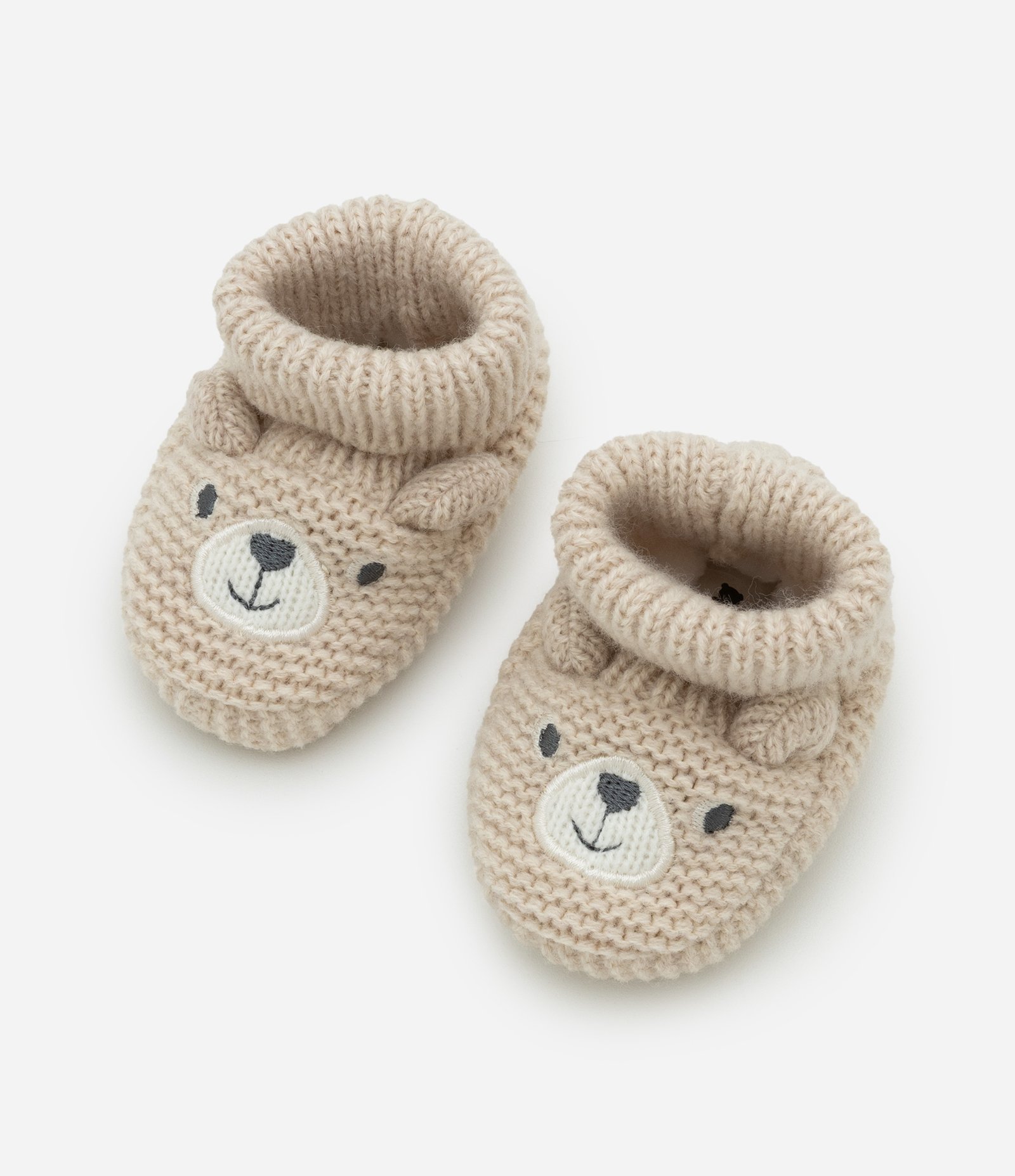 Sapato Infantil em Tricô com Bordado Carinha de Urso - Tam 0 a 12 meses Bege 5