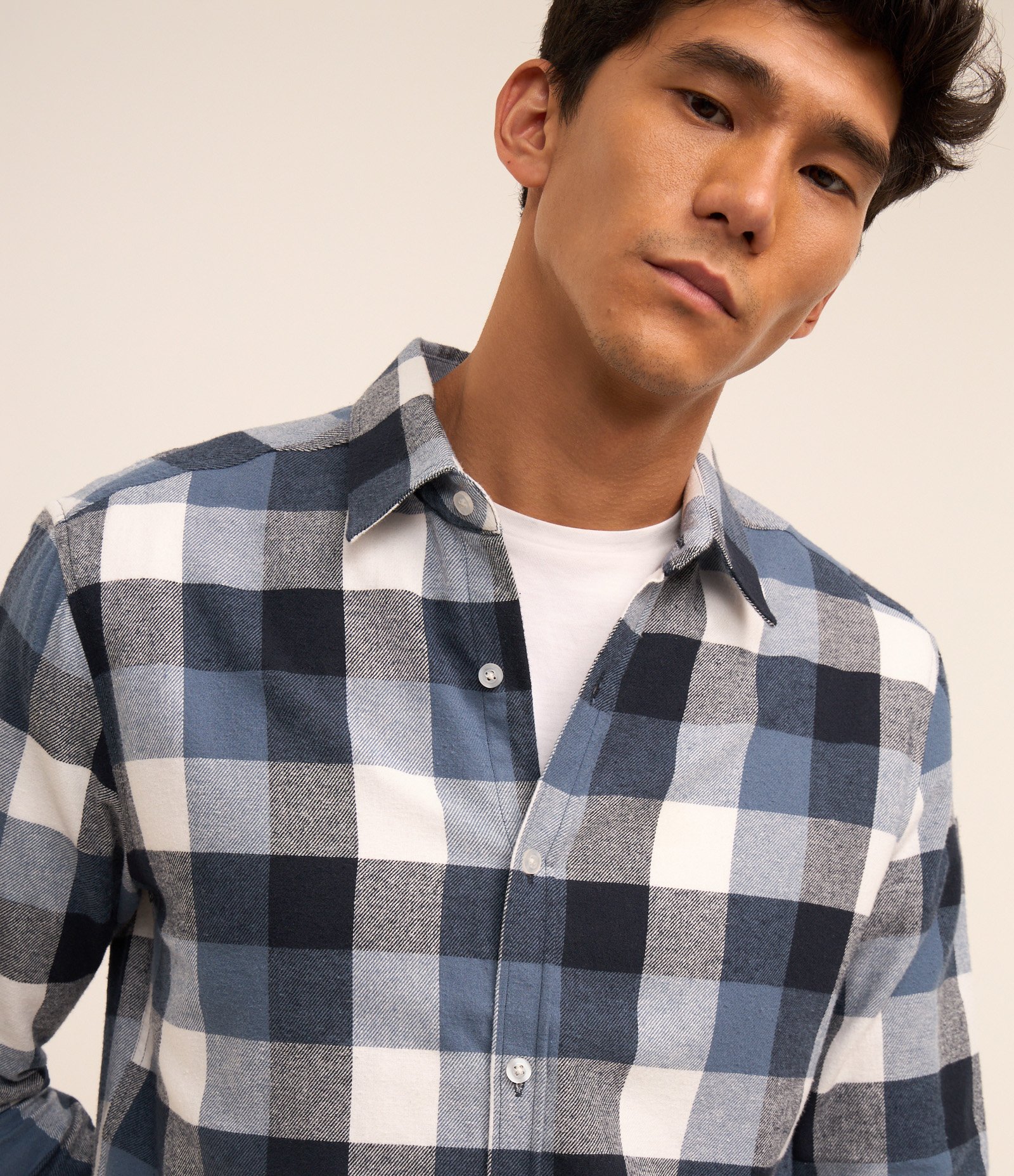 Camisa Comfort em Algodão com Estampa Xadrez e Manga Longa Azul/Cinza/Off White 4