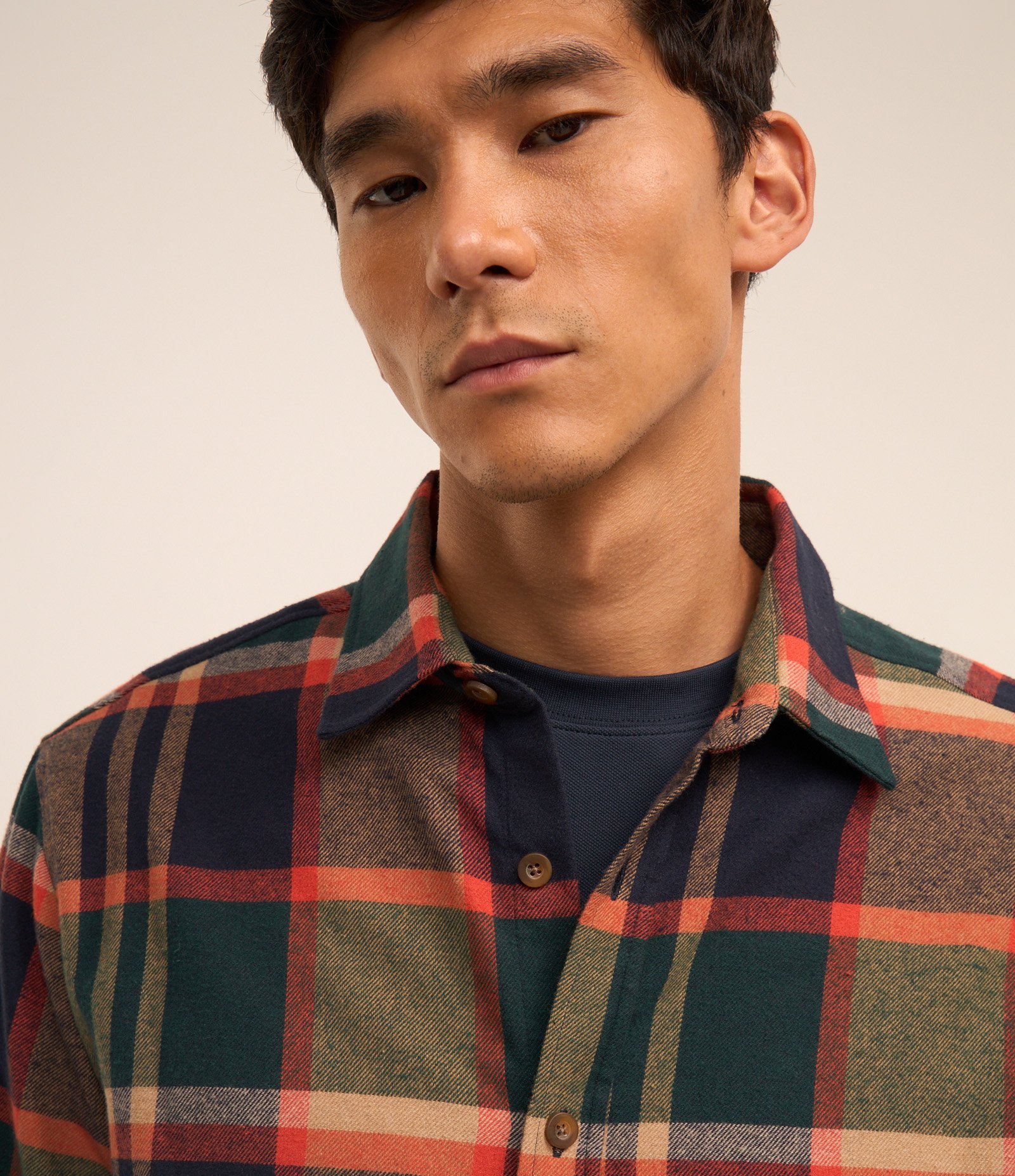 Camisa em Flanela com Estampa Xadrez Laranja/Cinza/Azul 3