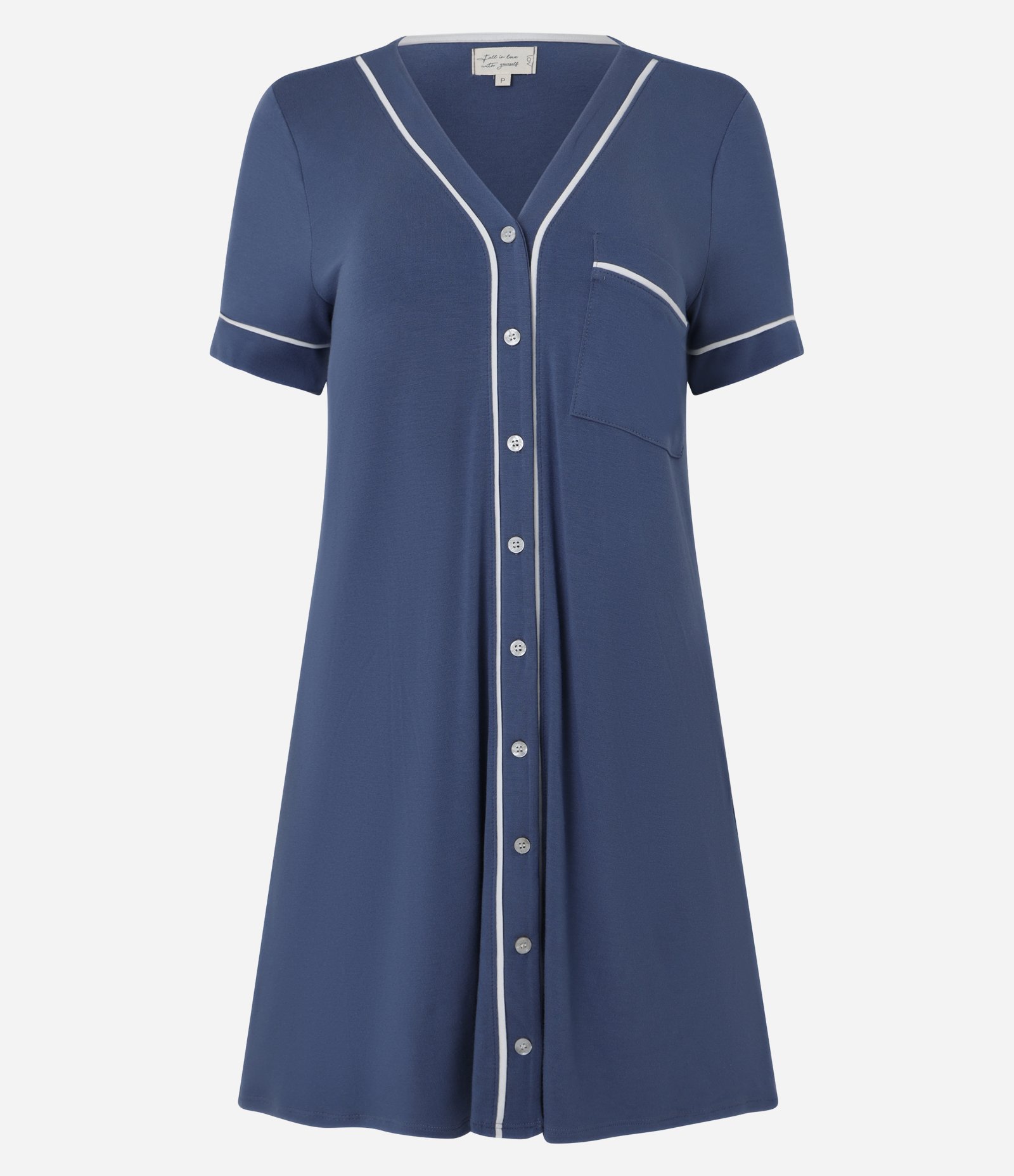 Camisola Manga Curta em Viscose com Detalhes Contrastantes Azul 3