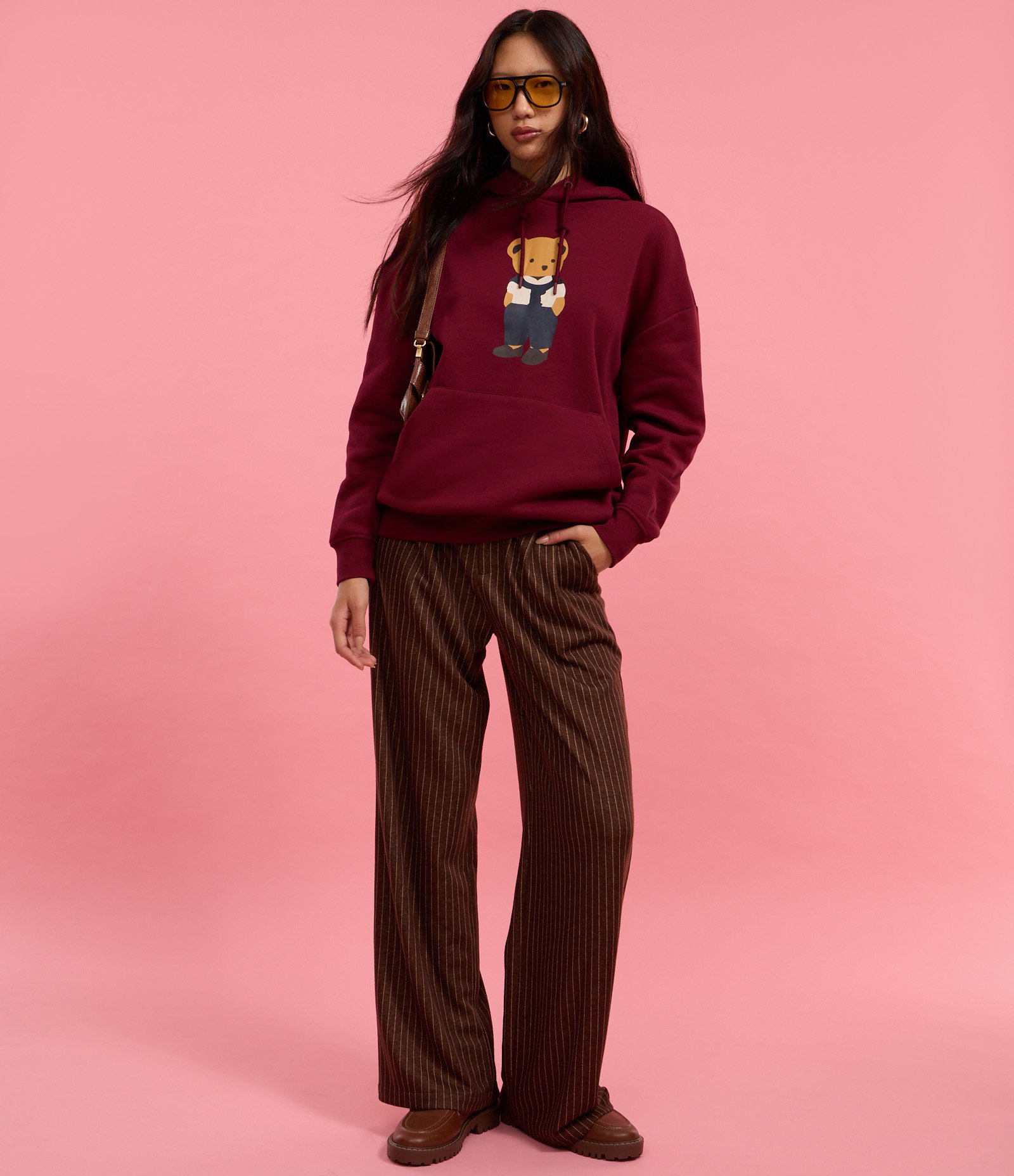 Calça Wide Leg em Moletom com Listras de Riscas de Giz Marrom 5