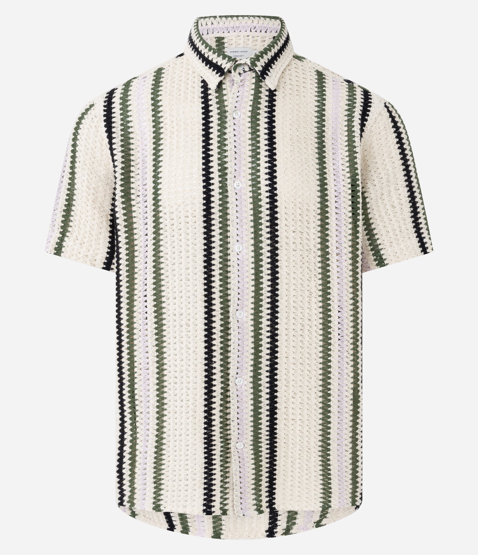 Camisa em Crochê Rustico com Textura e Listras Contrastantes Bege/Verde 4