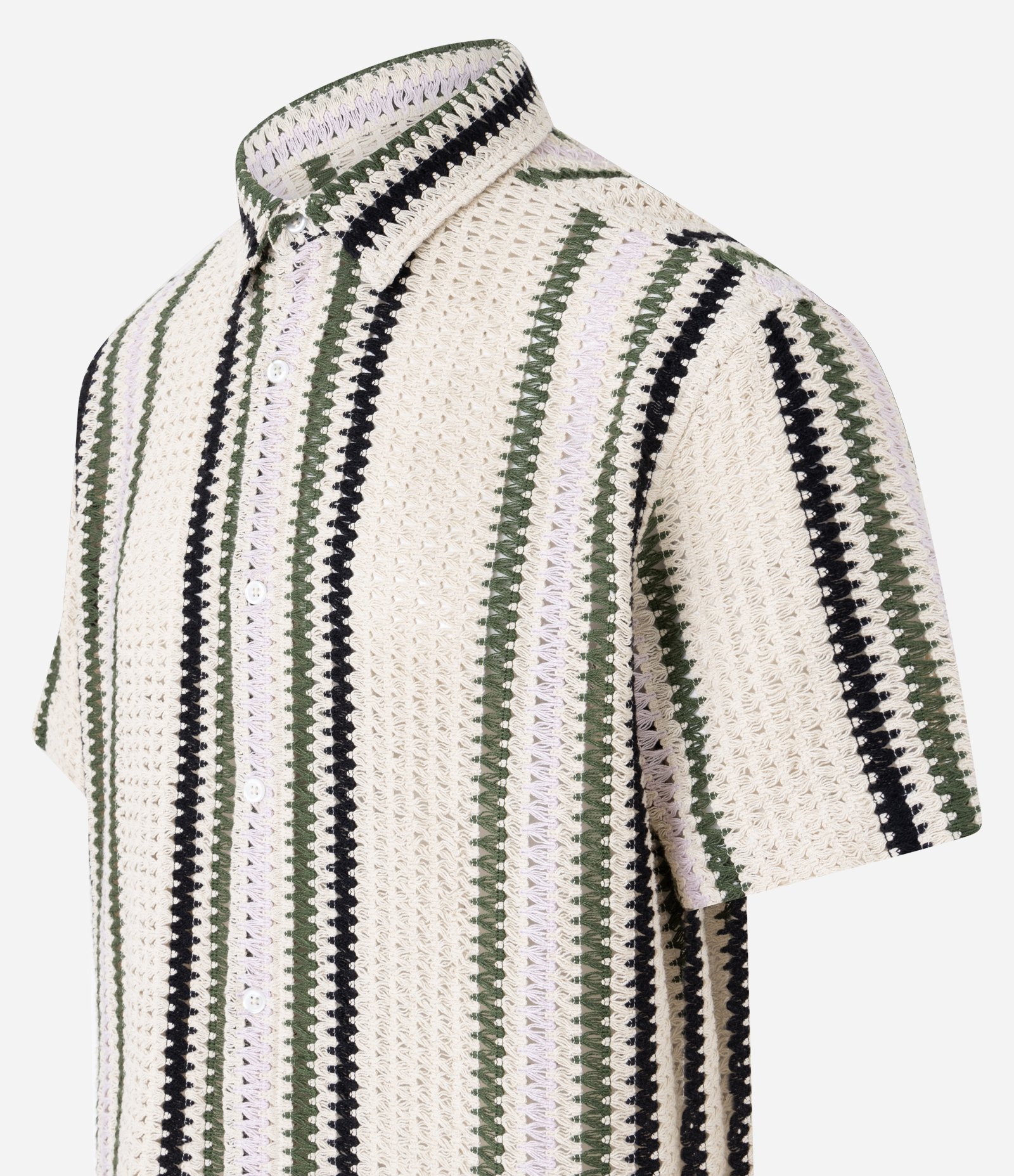 Camisa em Crochê Rustico com Textura e Listras Contrastantes Bege/Verde 5