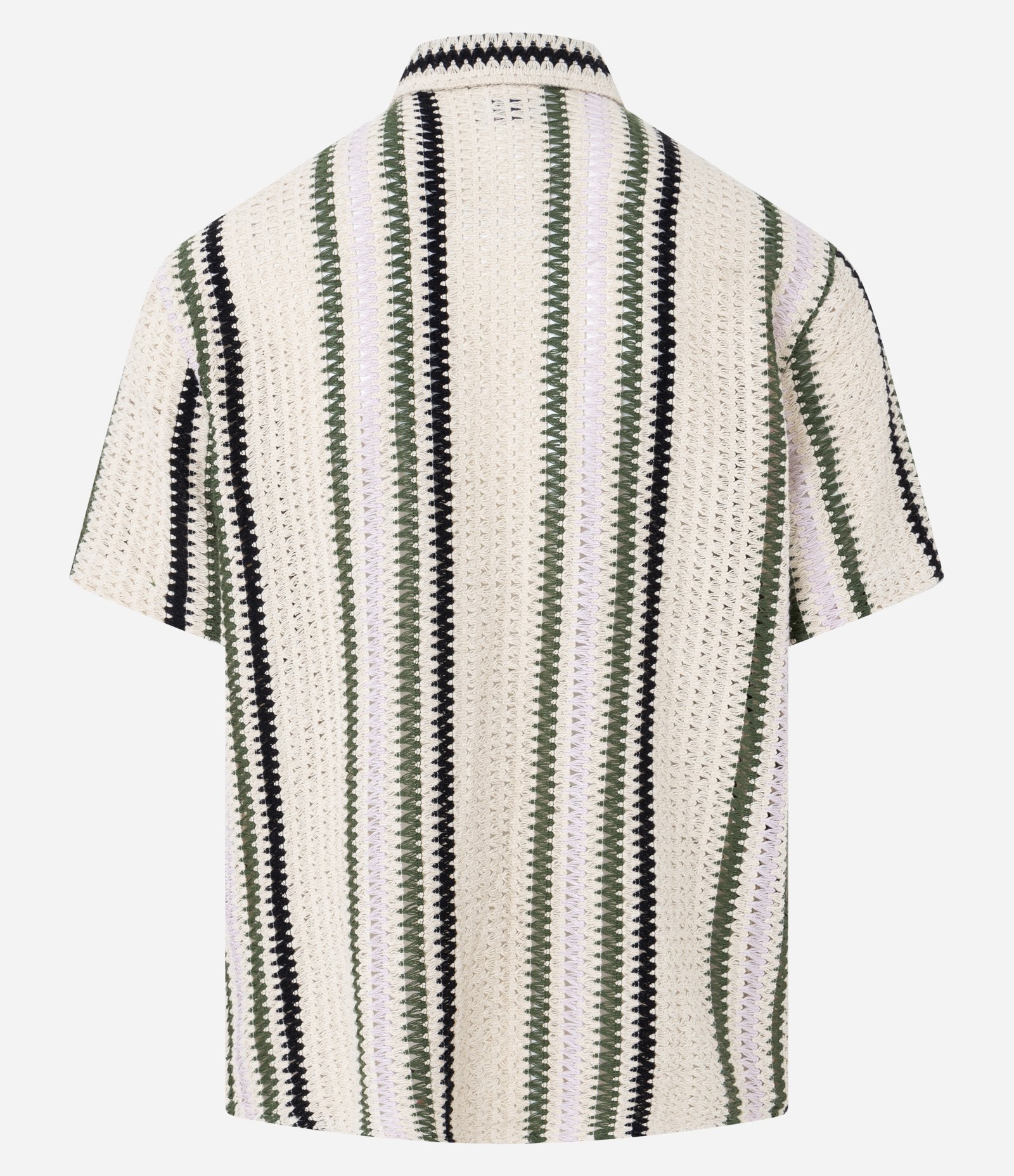 Camisa em Crochê Rustico com Textura e Listras Contrastantes Bege/Verde 6