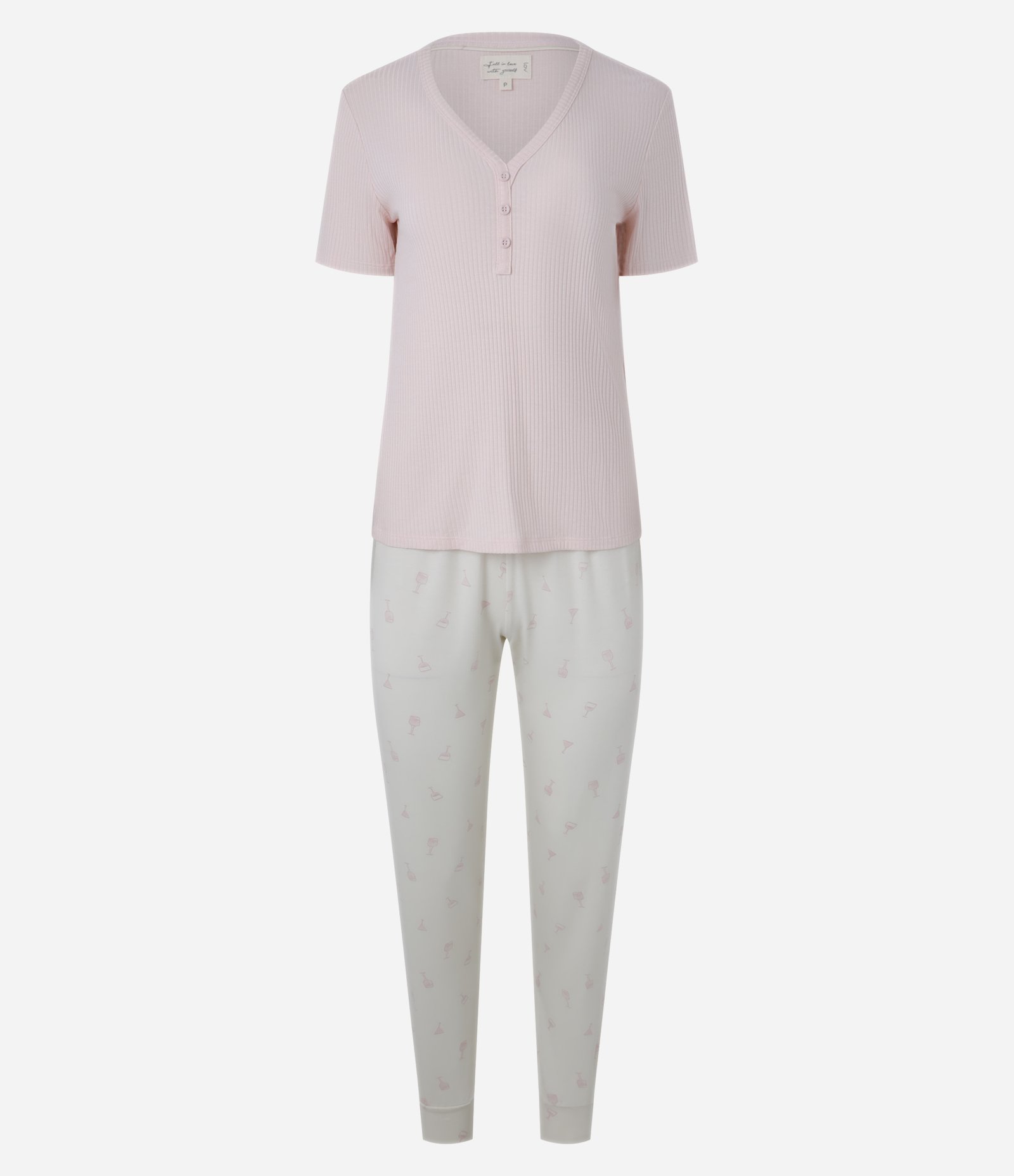 Pijama Longo em Ribana com Estampa de Poá e Gola V Rosa 4