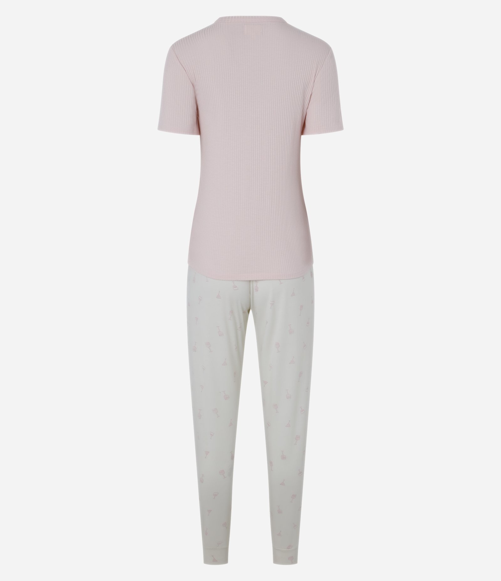 Pijama Longo em Ribana com Estampa de Poá e Gola V Rosa 5