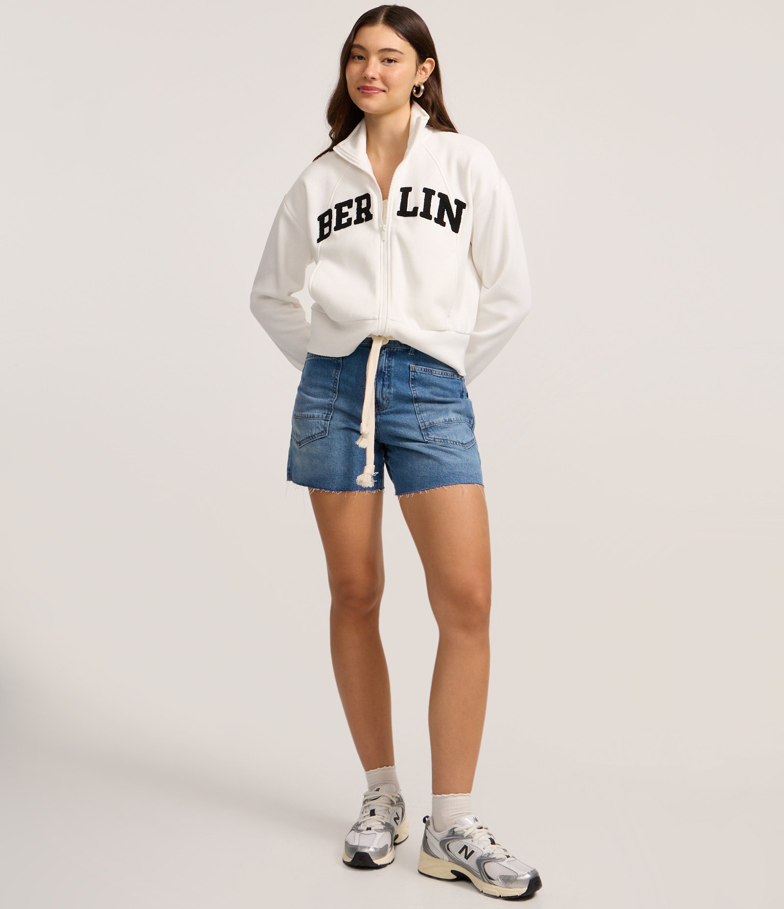 Casaco em Moletom com Estampa Lettering Berlin Branco 2