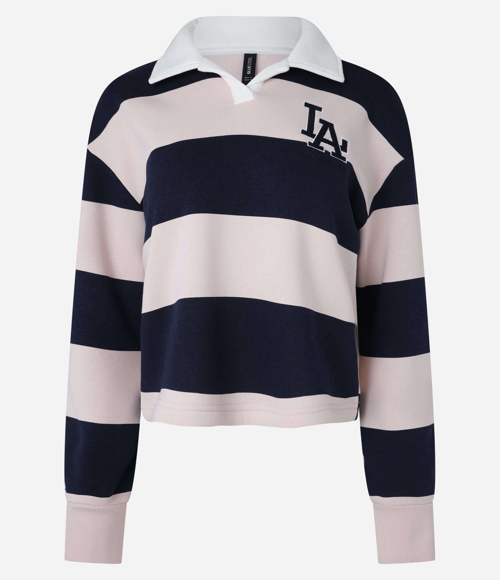 Suéter Slim em Moletom com Listras Largas Rosa 5