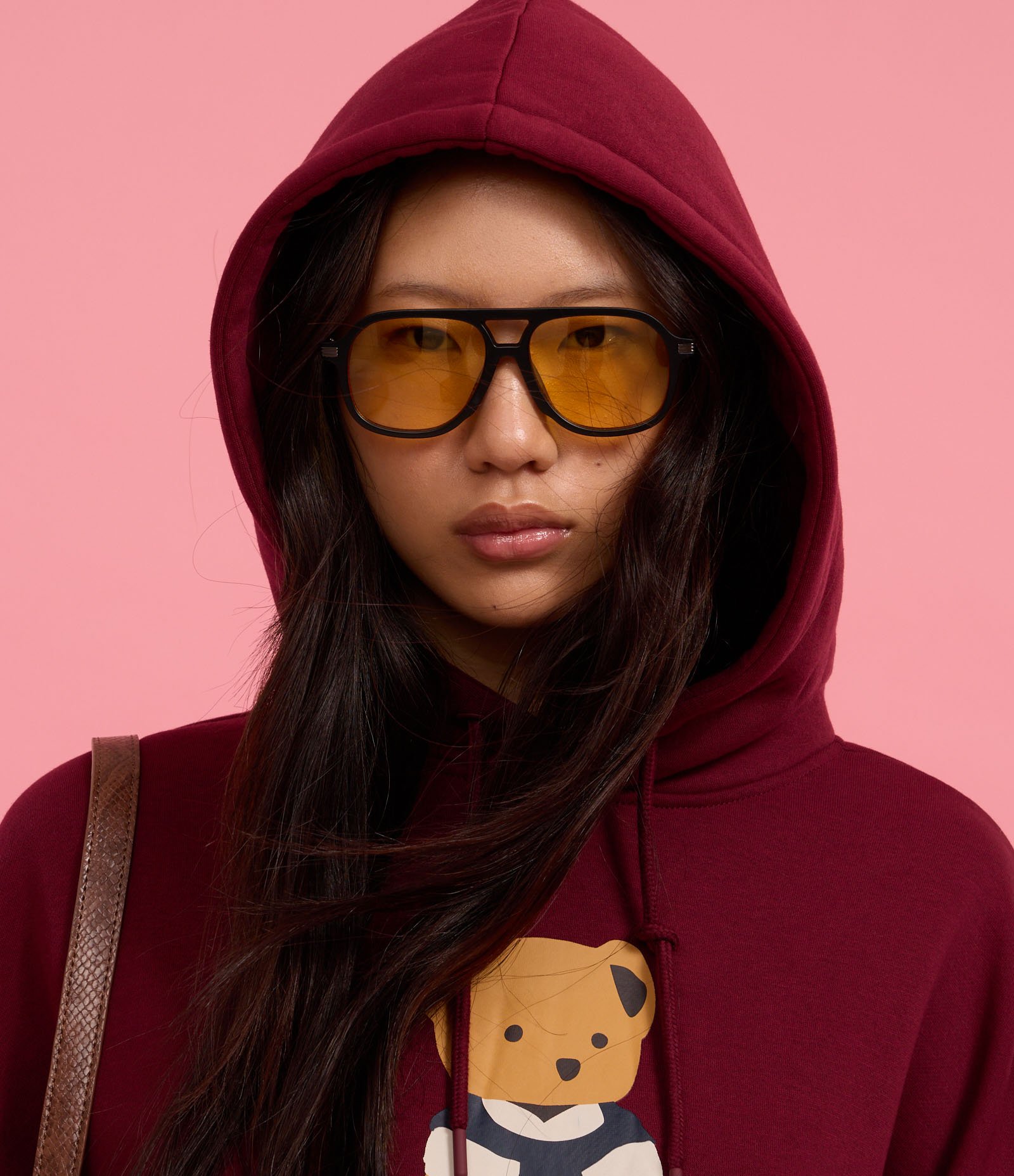 Moletom com Forro Fleece e Estampa de Ursinho com Bolso Canguru Bordô 5