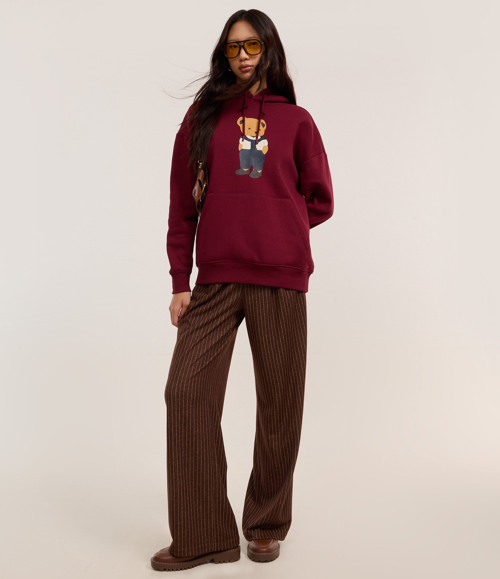 Moletom com Forro Fleece e Estampa de Ursinho com Bolso Canguru Bordô 2