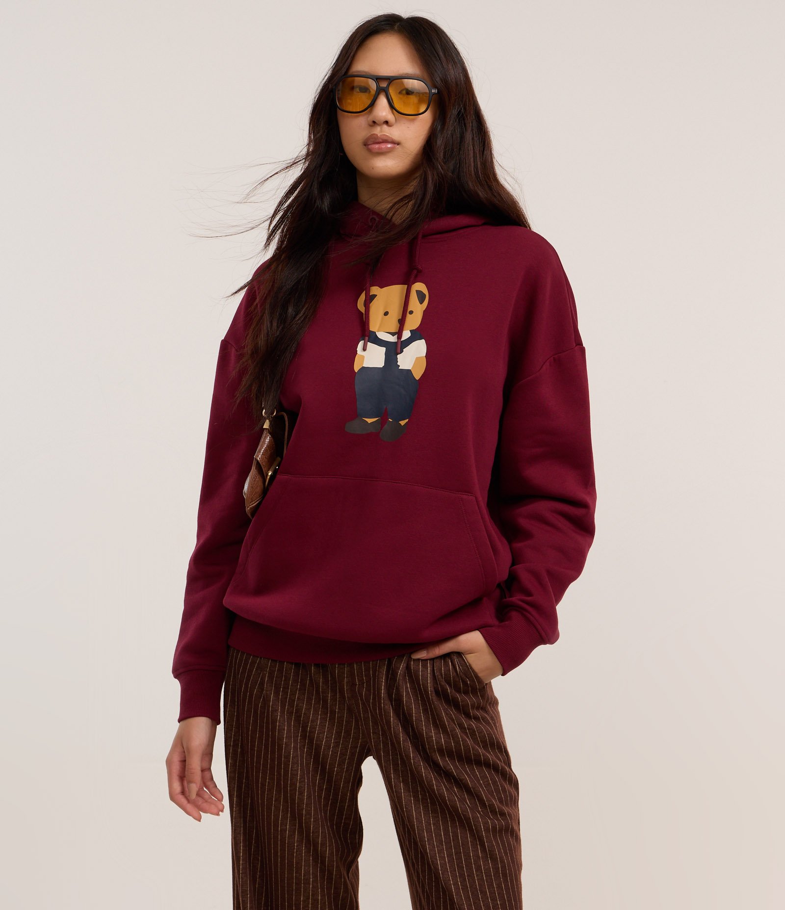 Moletom com Forro Fleece e Estampa de Ursinho com Bolso Canguru Bordô 3