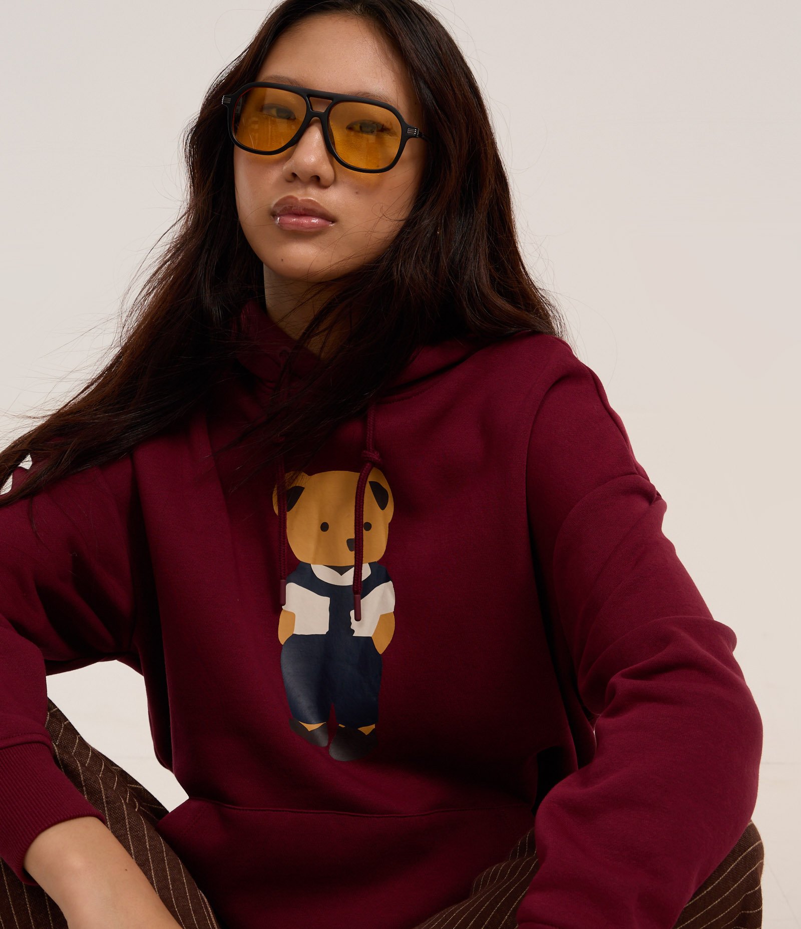 Moletom com Forro Fleece e Estampa de Ursinho com Bolso Canguru Bordô 4