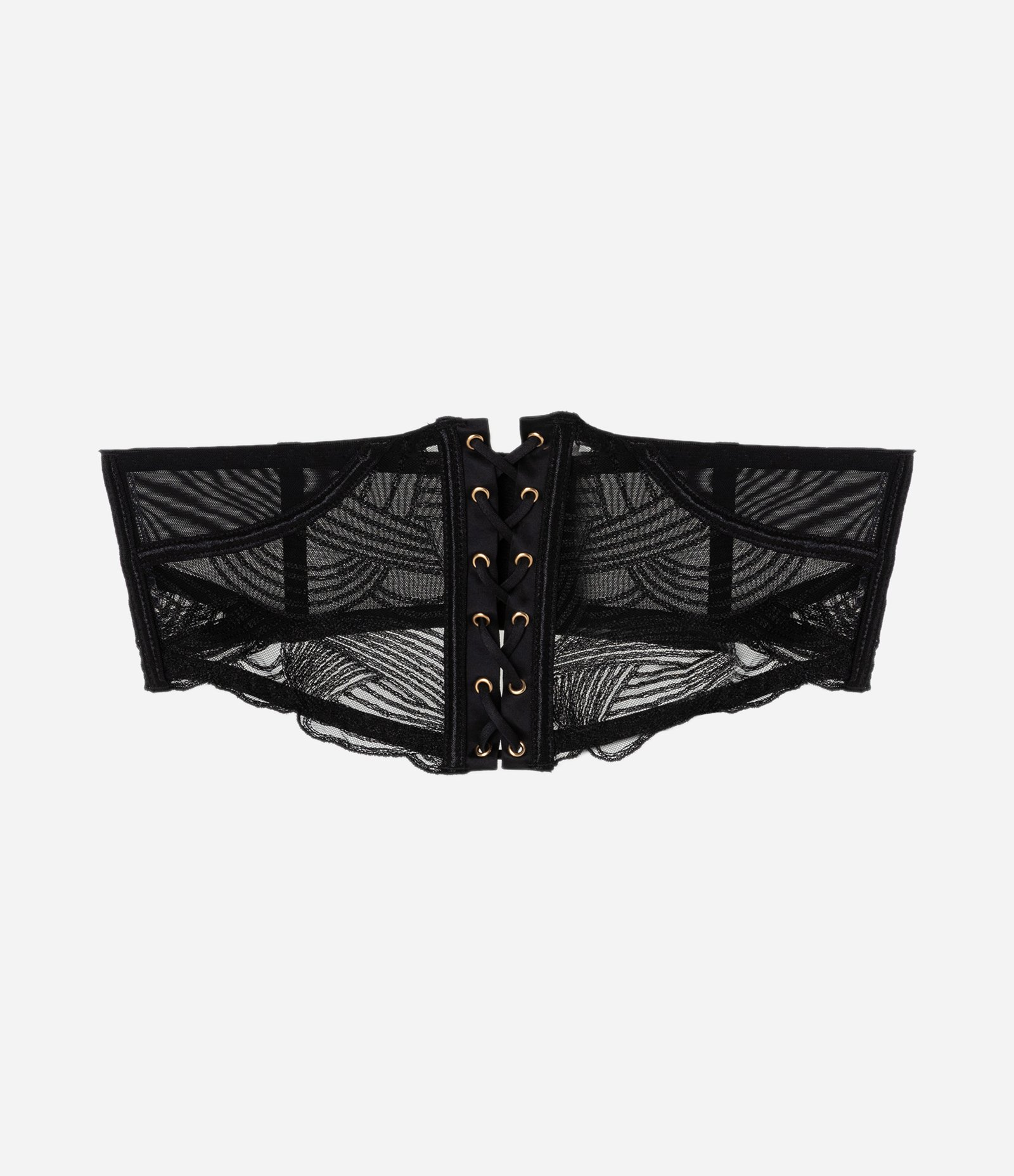 Cinta Liga em Tule com Amarrações e Textura Rendada Preto 5