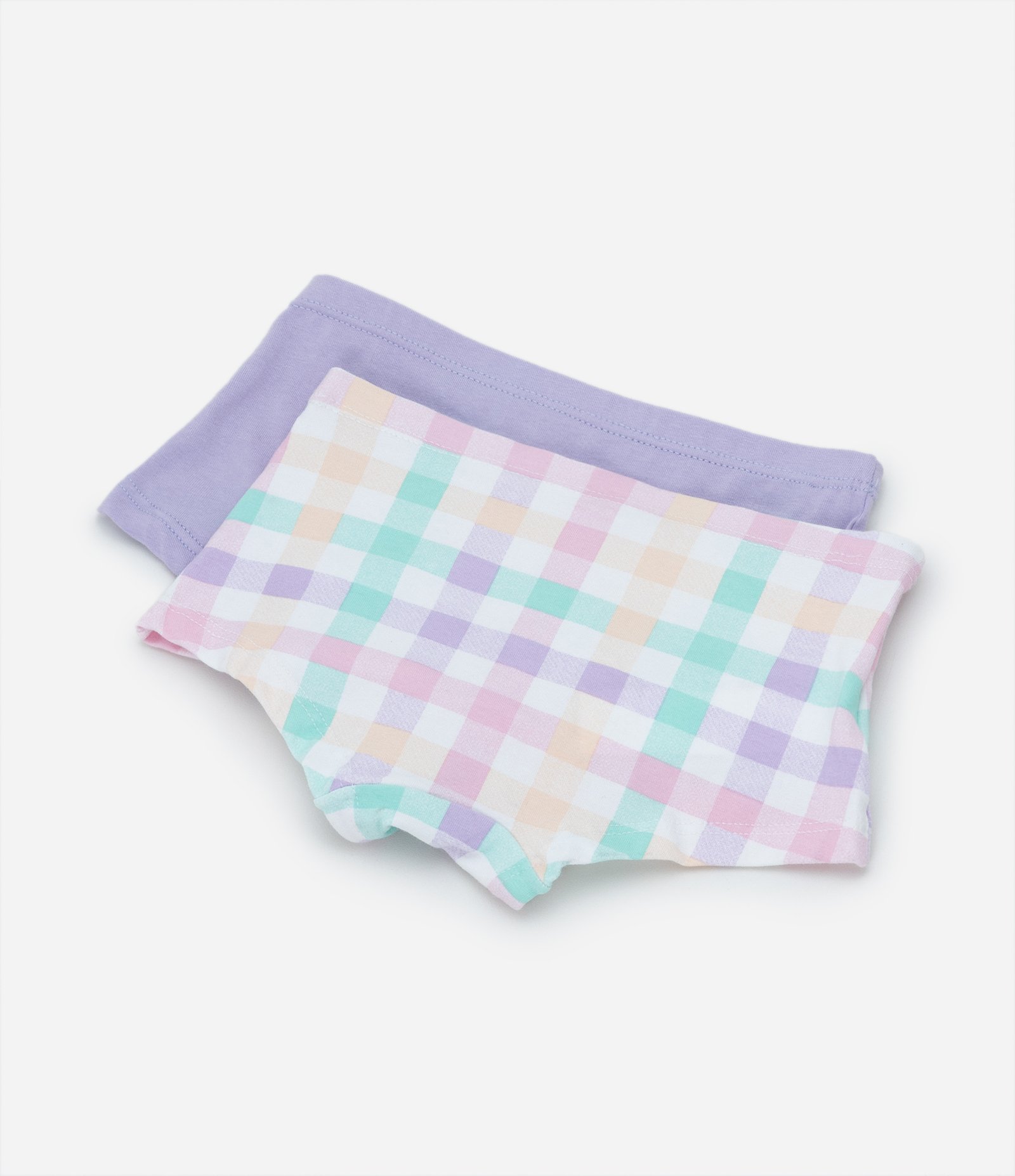 Kit 02 Calcinhas Boxer Infantis com Estampa Coelho e Xadrez - Tam 4 a 12 Anos Lilás 2